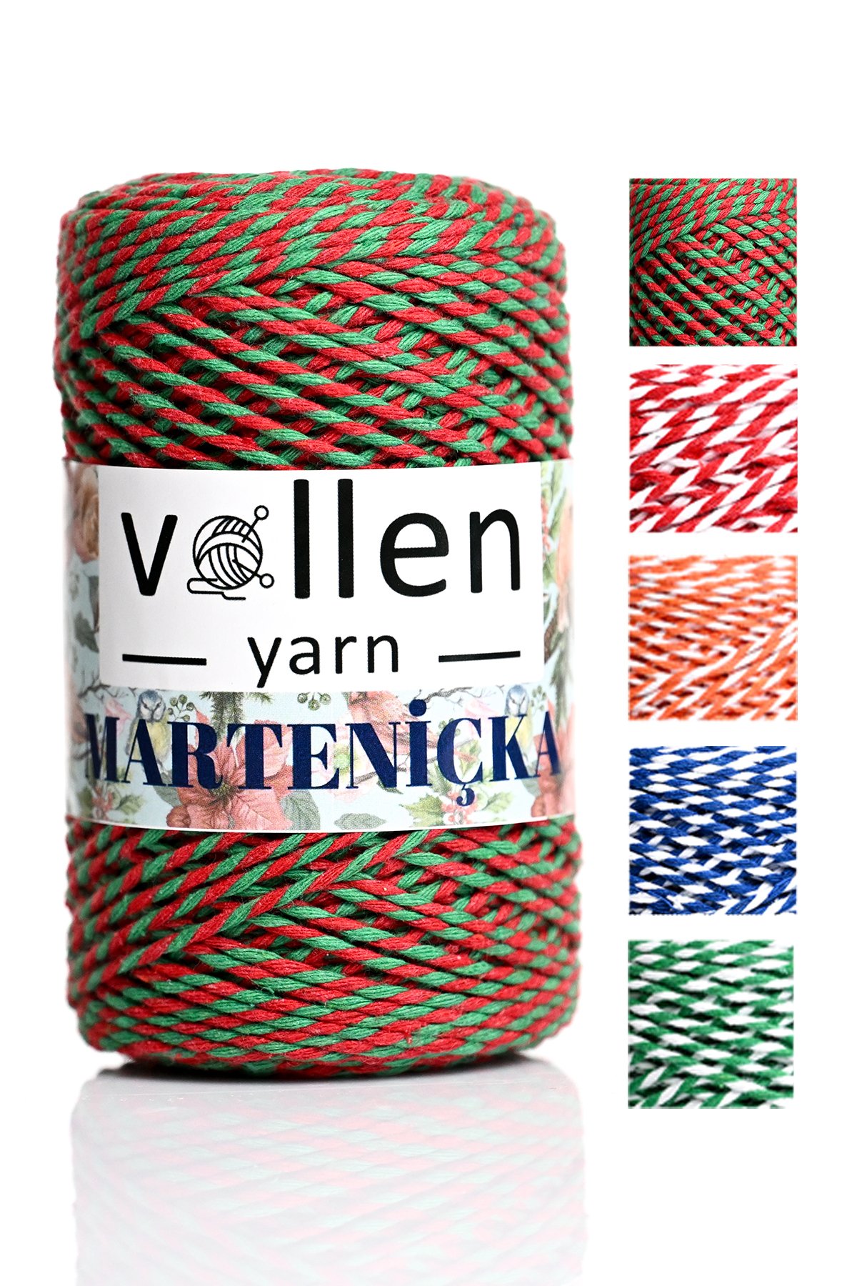 Vollen Yarn Premium 200 Metre 200 G Marteniçka Ipi   Yeşil Beyaz Paket Ip Hediye Paketleme Ipi - Kırmızı Yeşil