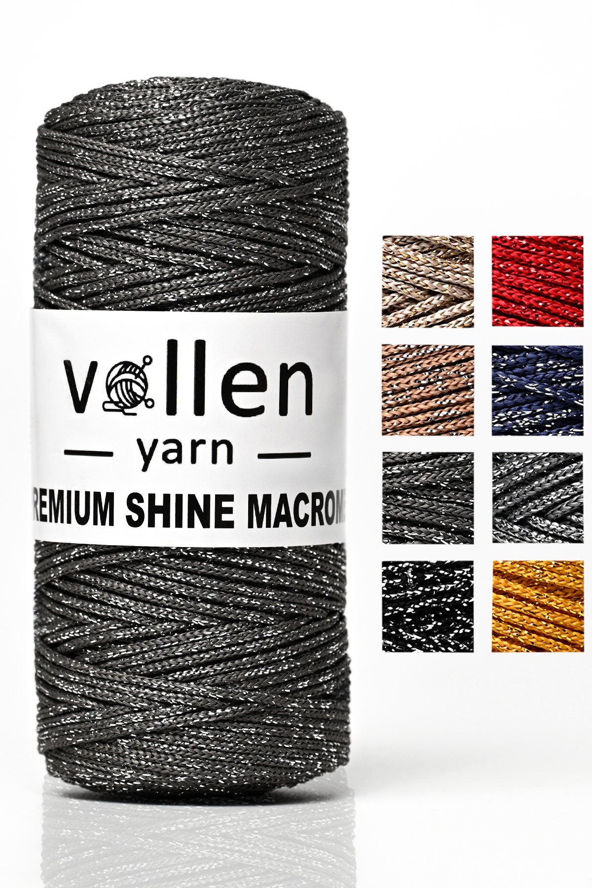 Premium Shine (Simli) Polyester Macrame 100Gr/150M, bag string, overlay string, bracelet string - 3803:Dark Grey