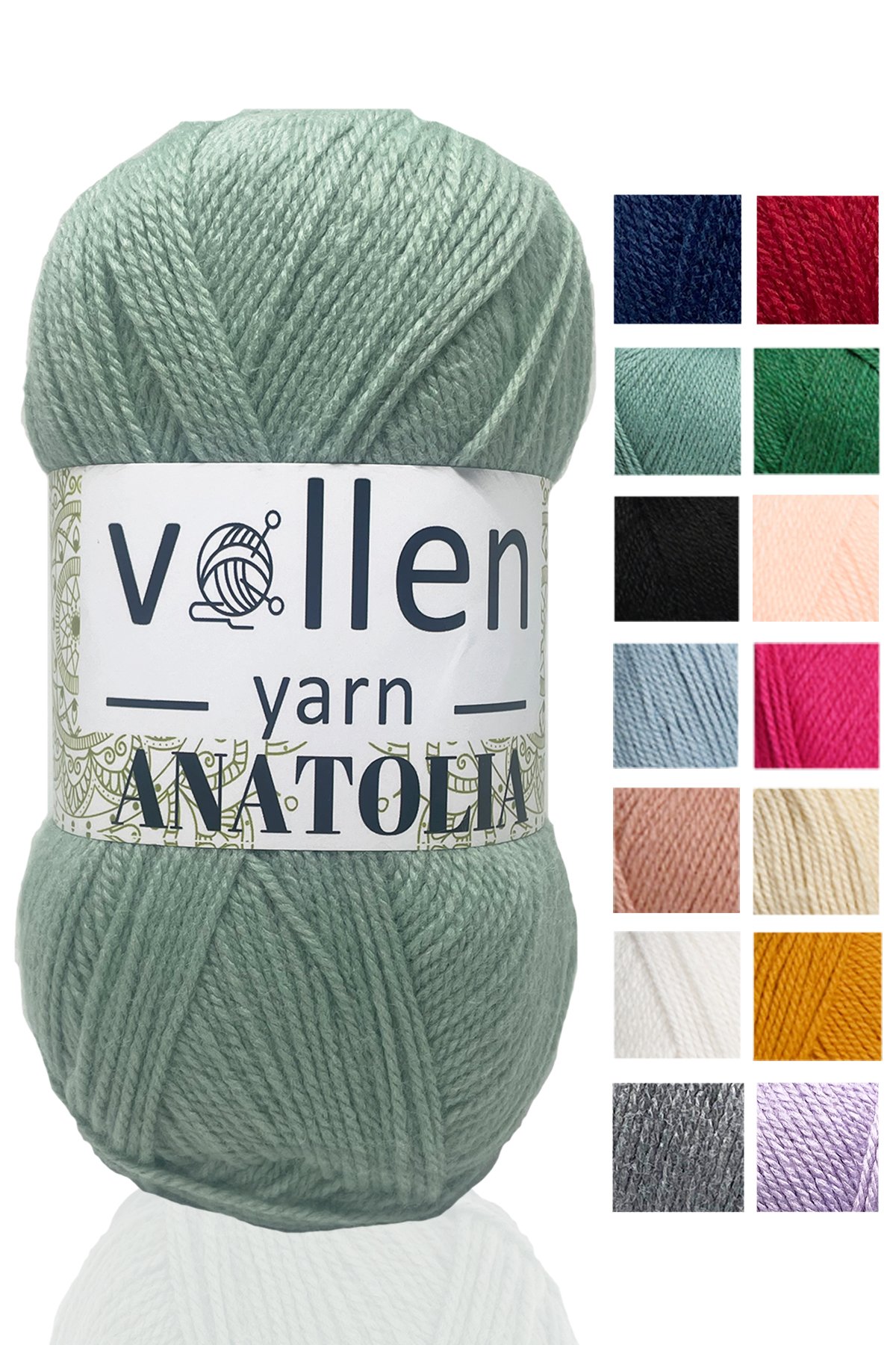 Vollen Yarn Anatolia El Örgü Ipi, Hırka Kazak Ip Atkı Patik Battaniye Ipi - Su Yeşili