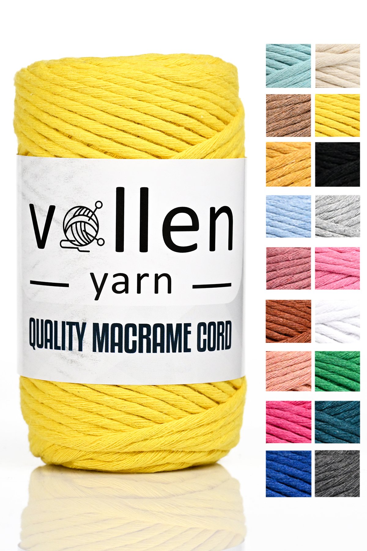 Vollen Yarn Taranan Makrome Ipi 3mm Taranabilir Pamuk Makrome Ipi Makrame Ipi  - 4318 SARI