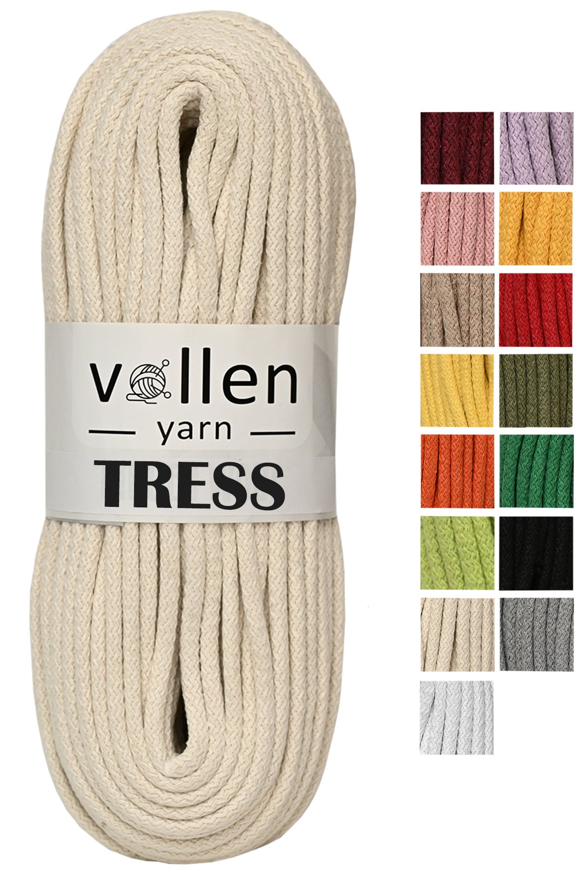 Vollen Yarn Makrome Tress İp, (10 Metre) Kordon Kaytan Dokuma İpi,Sepet İpi,Çok Amaçlı ip 