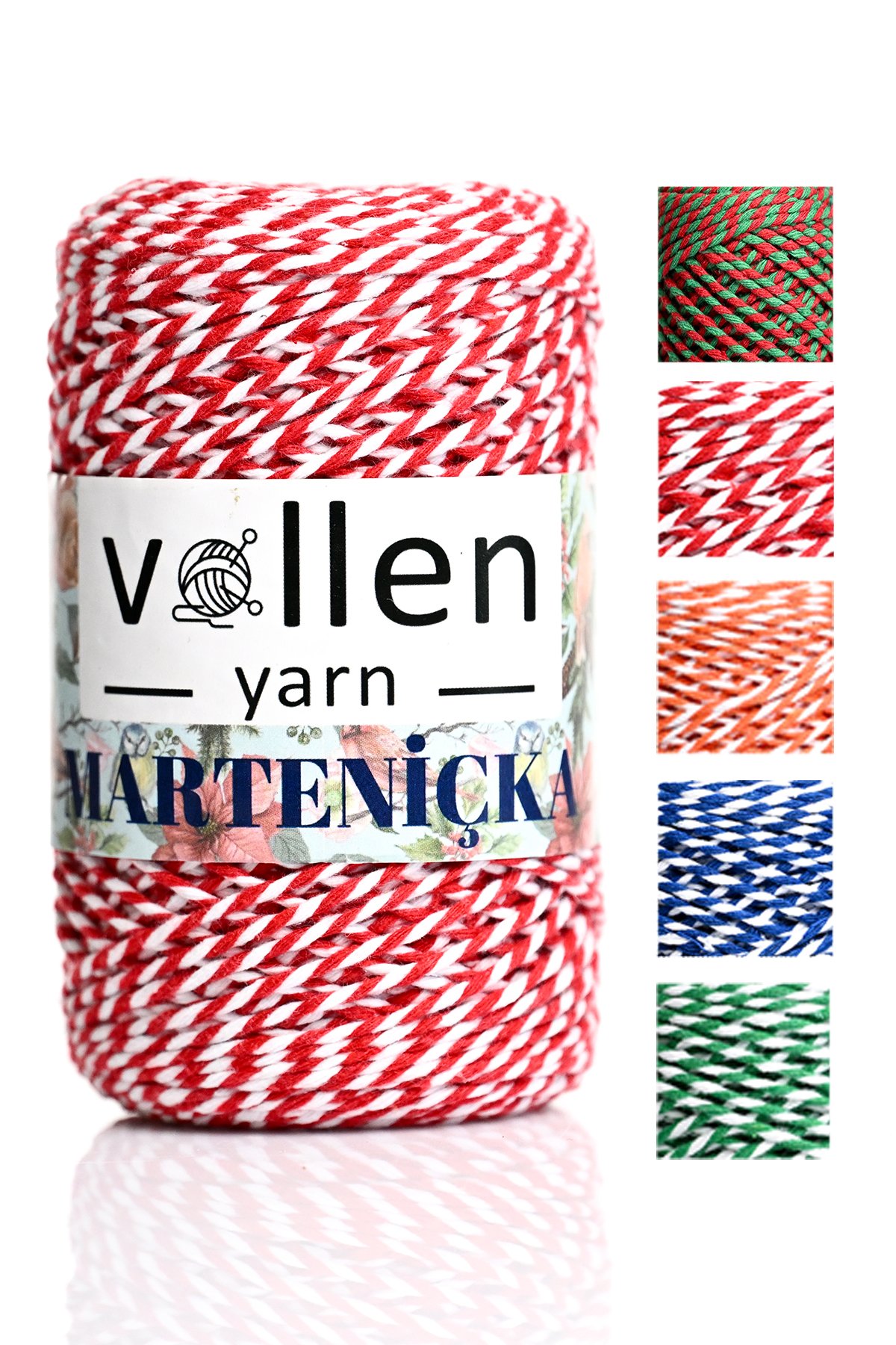 Vollen Yarn Premium 200 Metre 200 G Marteniçka Ipi   Yeşil Beyaz Paket Ip Hediye Paketleme Ipi - Kırmızı Beyaz