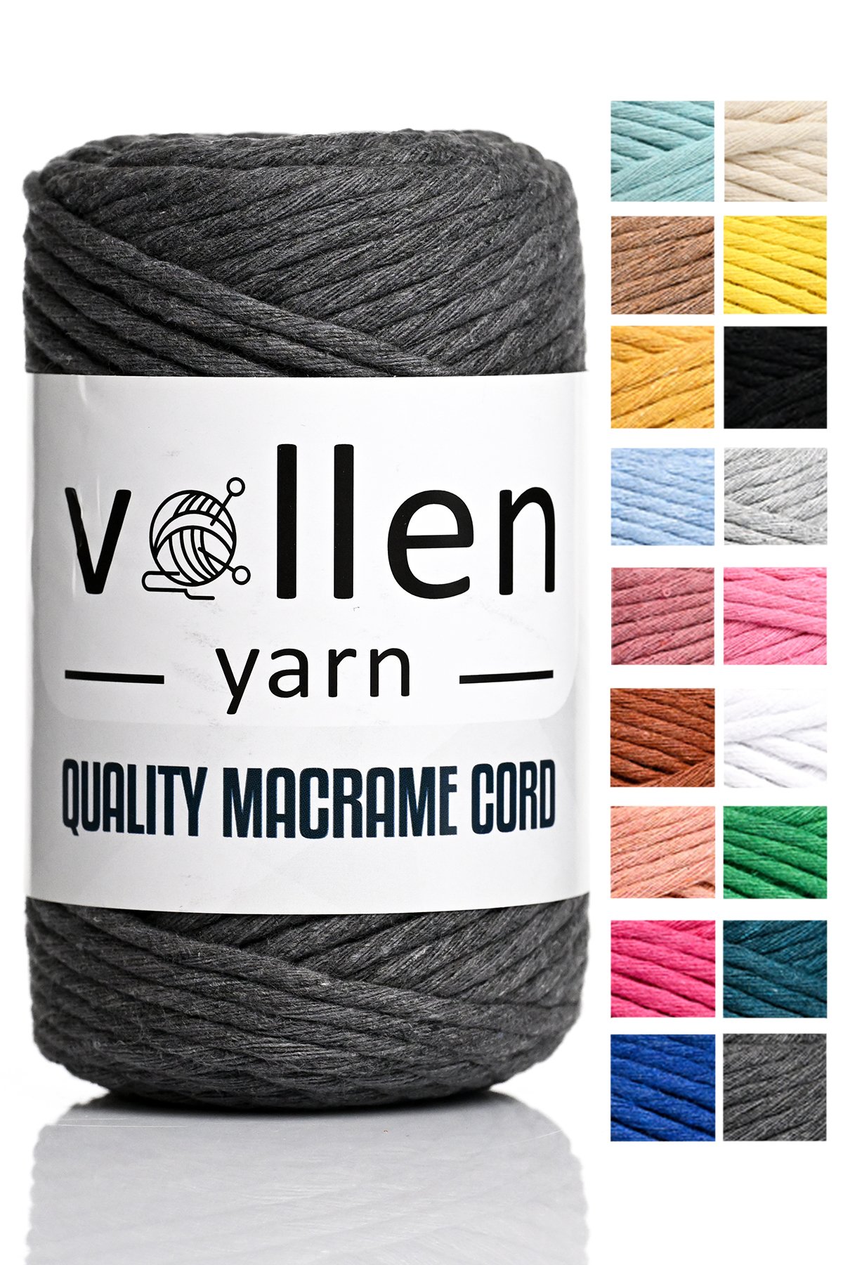 Vollen Yarn Taranan Makrome Ipi 3mm Taranabilir Pamuk Makrome Ipi Makrame Ipi  - 4314 KOYU GRİ