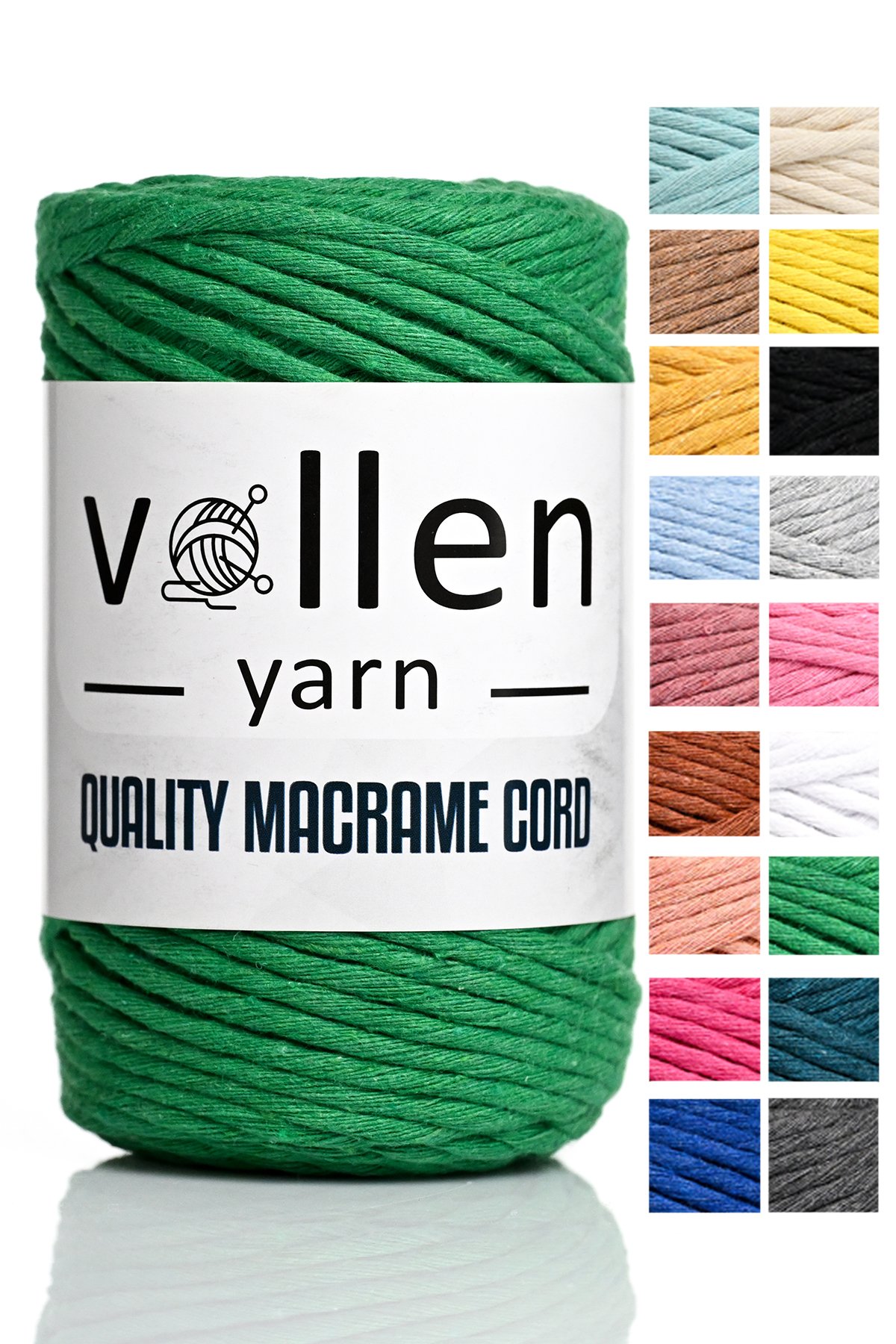 Vollen Yarn Taranan Makrome Ipi 3mm Taranabilir Pamuk Makrome Ipi Makrame Ipi  - 4310 YEŞİL