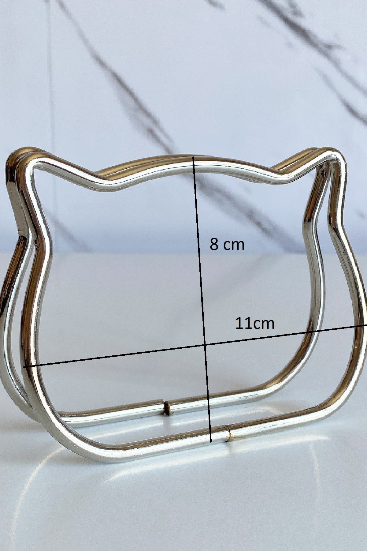 Vollen Yarn Metal Çanta Sapı Kedi Model 11x8 cm - Gümüş