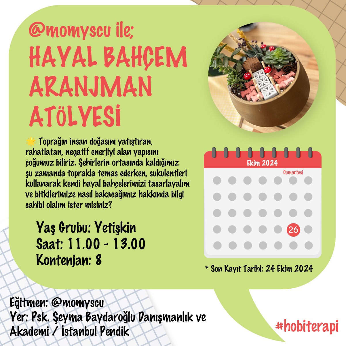 #hobiterapi Hayal Bahçem Aranjman Atölyesi - Yetişkin Grubu