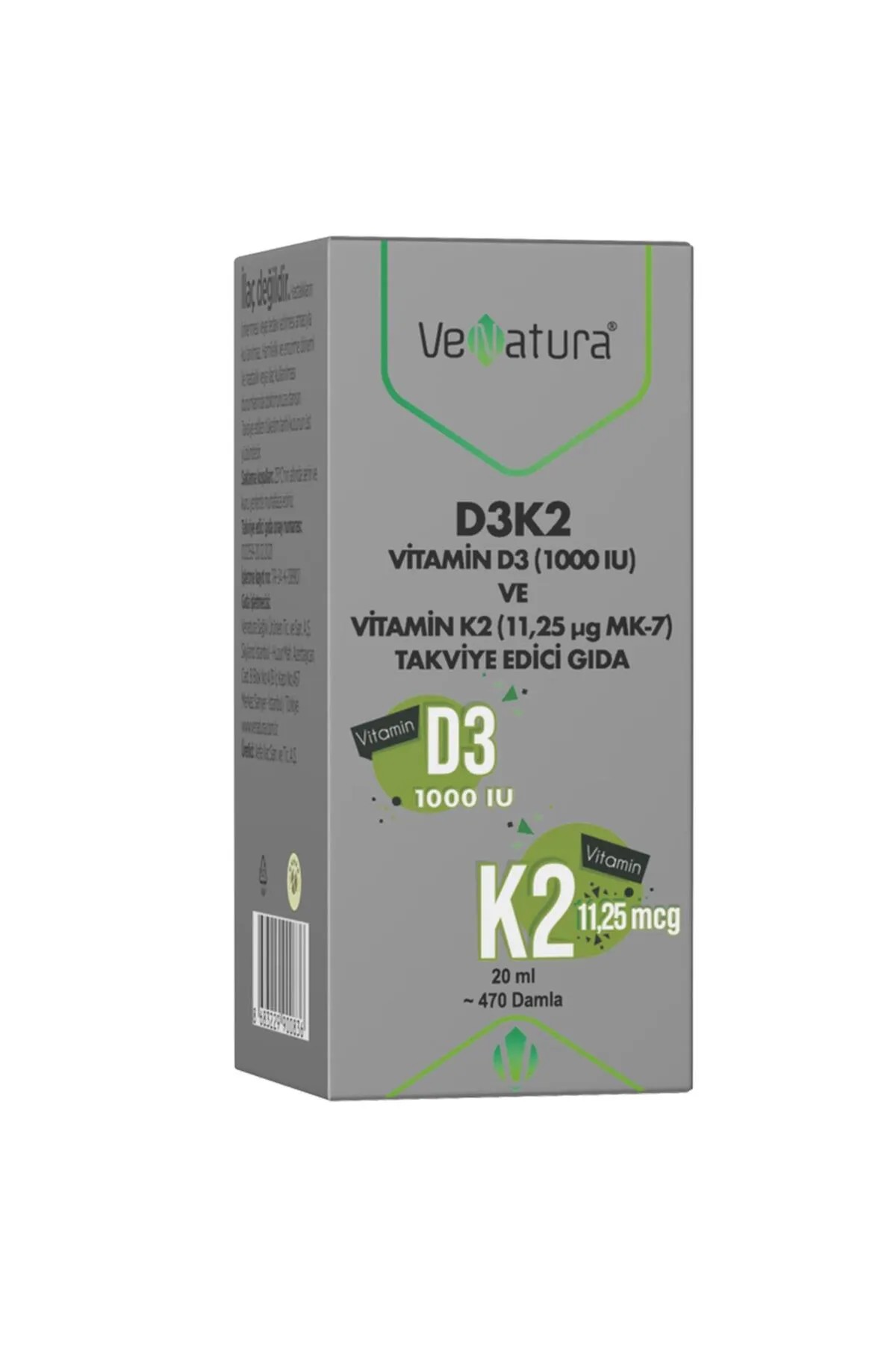 Venatura D3K2 Vitamin D3 ve K2 Damla (11,25 mcg MK-7) - 20 ml