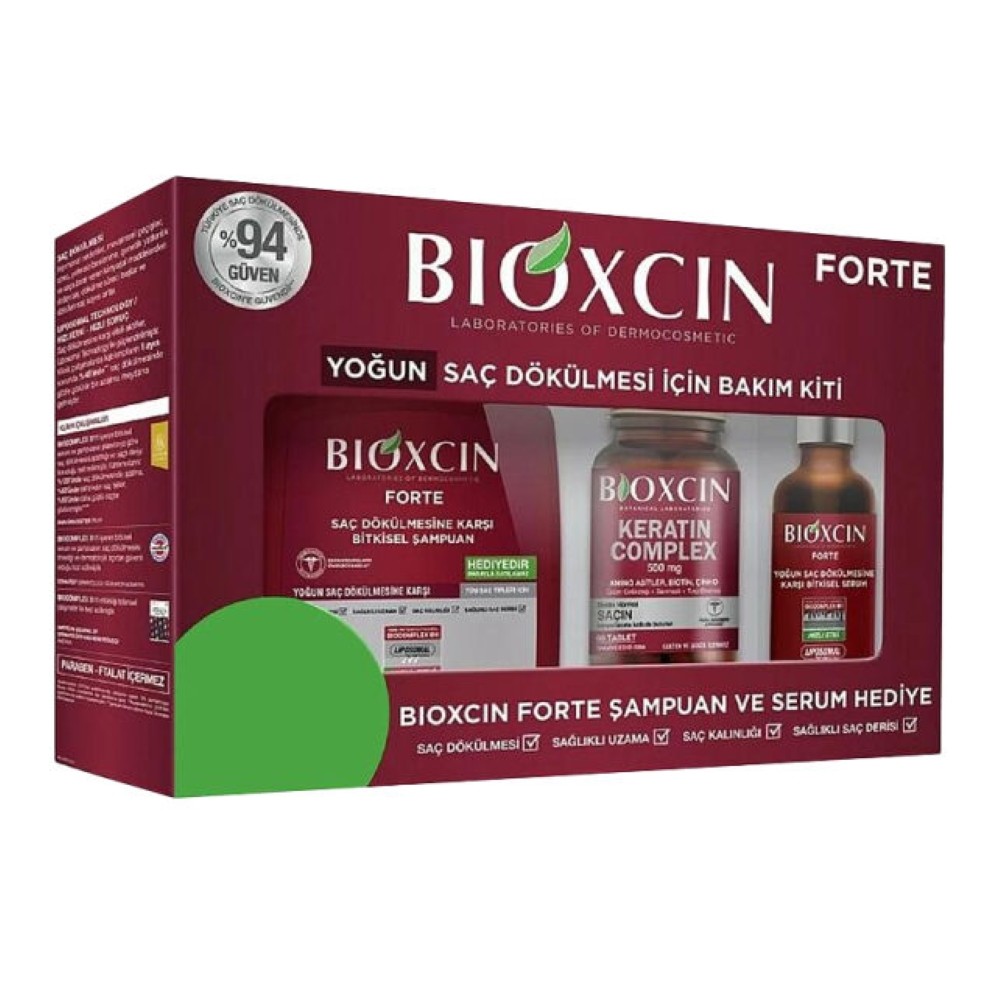 Bioxcin Forte Saç Bakım Kiti Yoğun Saç Dökülmesi İçin (300 ml Şampuan & 50 ml Serum & Keratin Complex 60 Tablet)