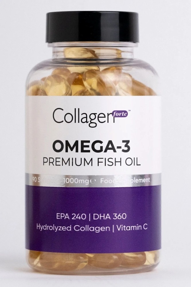 Collagen Forte Omega-3 Premium Fish Oil Balık Yağı Hidrolize Kolajen Vitamin C 1000 mg 90 Softgel