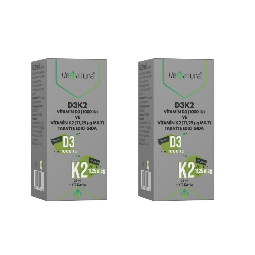 Venatura D3K2 Vitamin D3 ve K2 Damla (11,25 mcg MK-7) - 20 ml (2 adet)