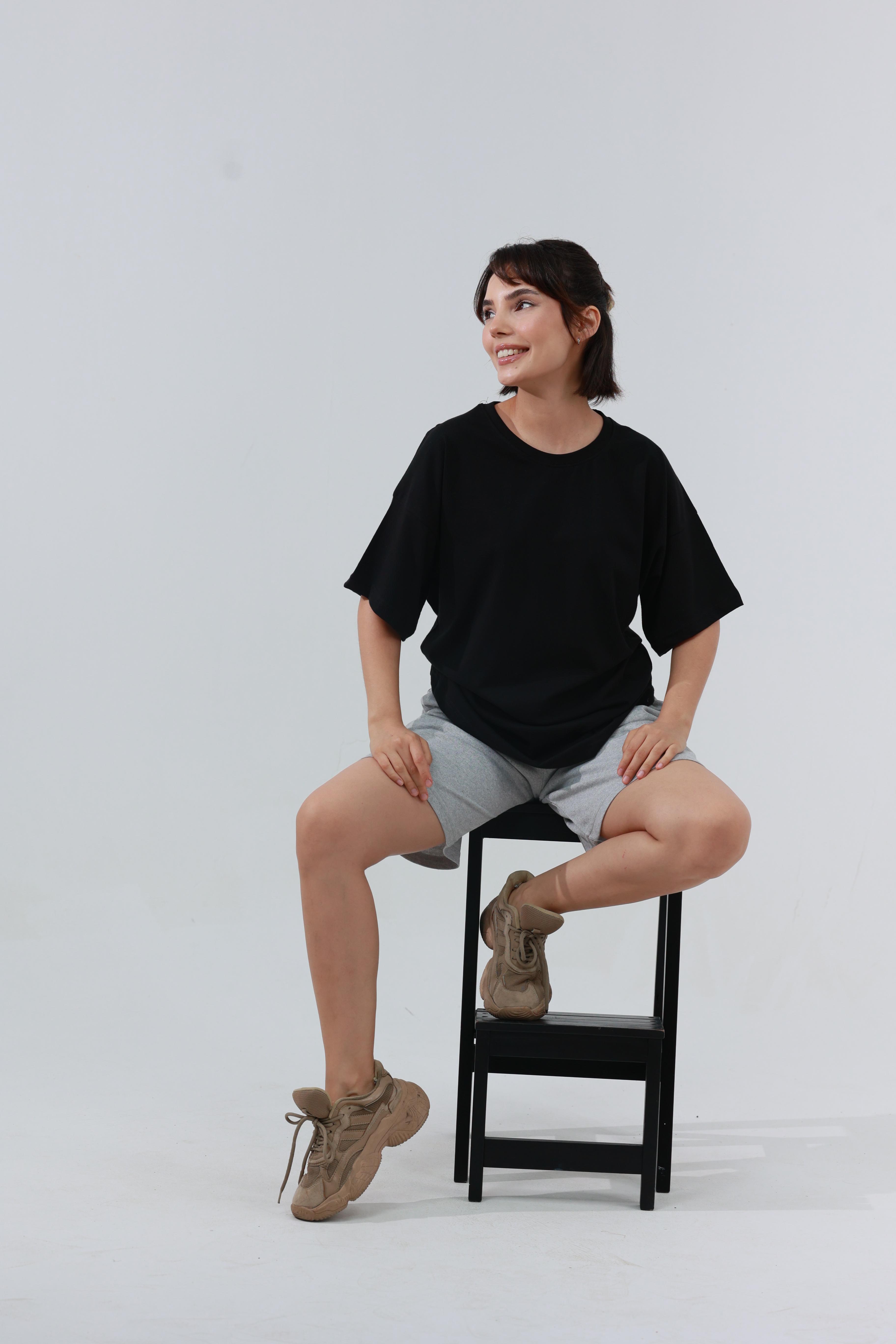 Kadın Penye Oversized T-Shirt Siyah
