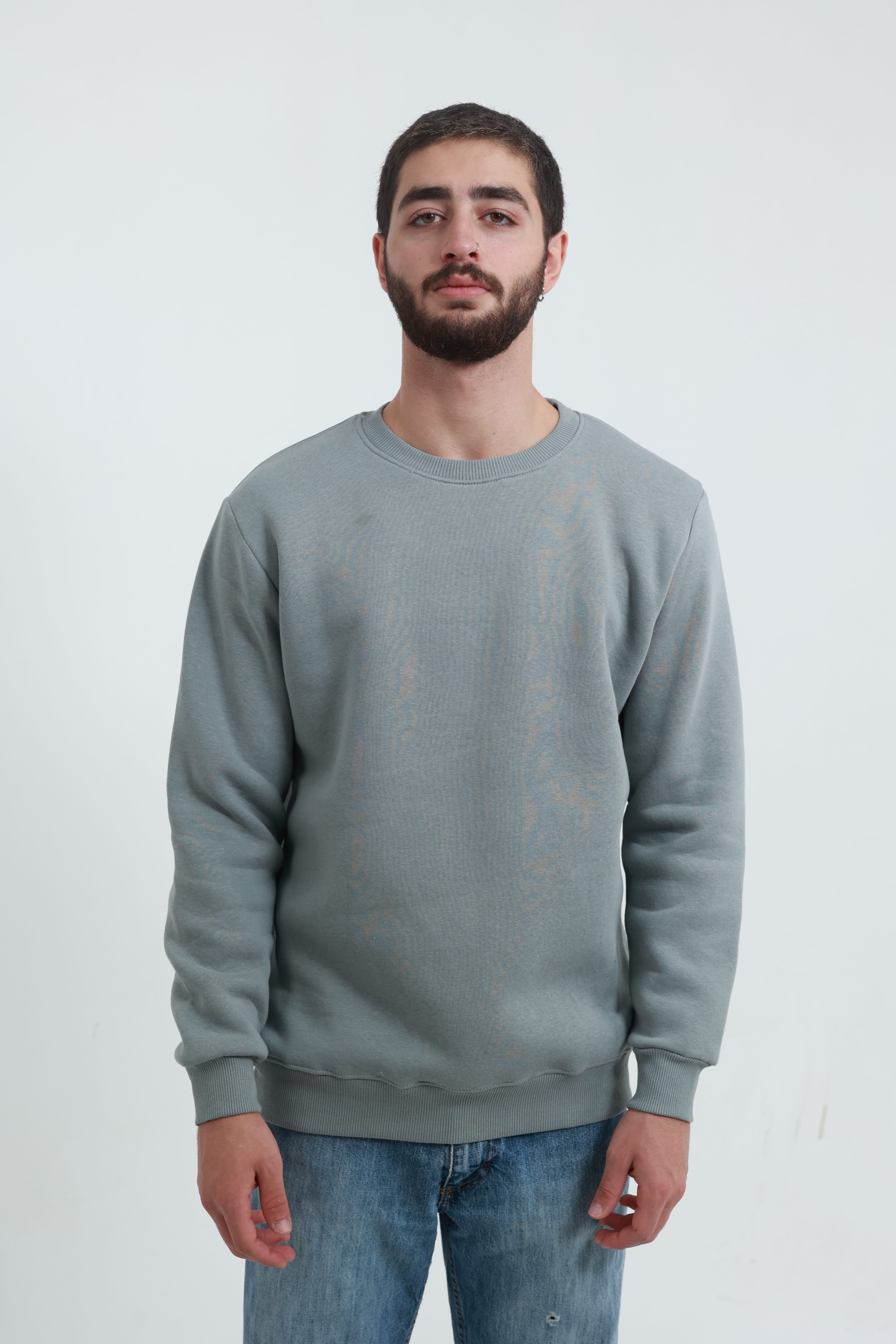 Gri Erkek Bisiklet Yaka Sweatshirt
