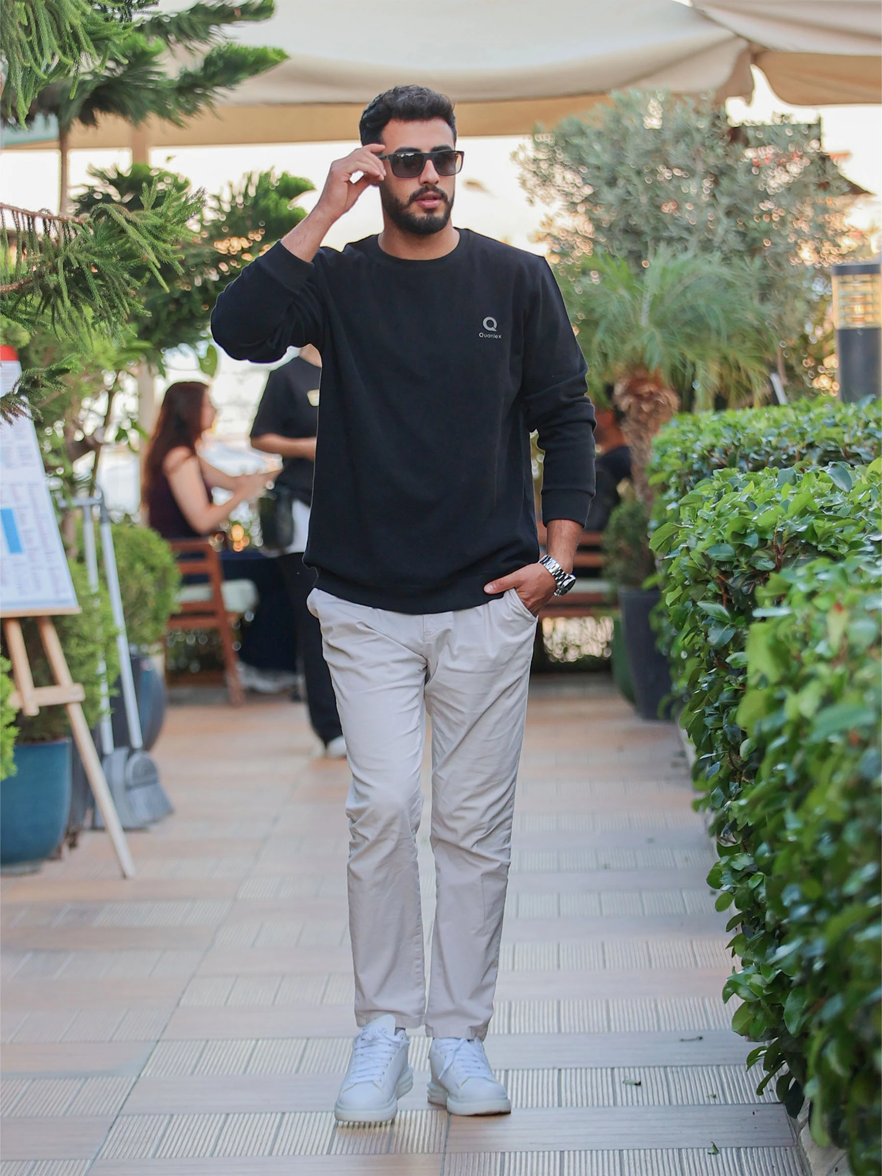 Siyah Quanlex Selanik Kumaş Bisiklet Yaka Sweatshirt