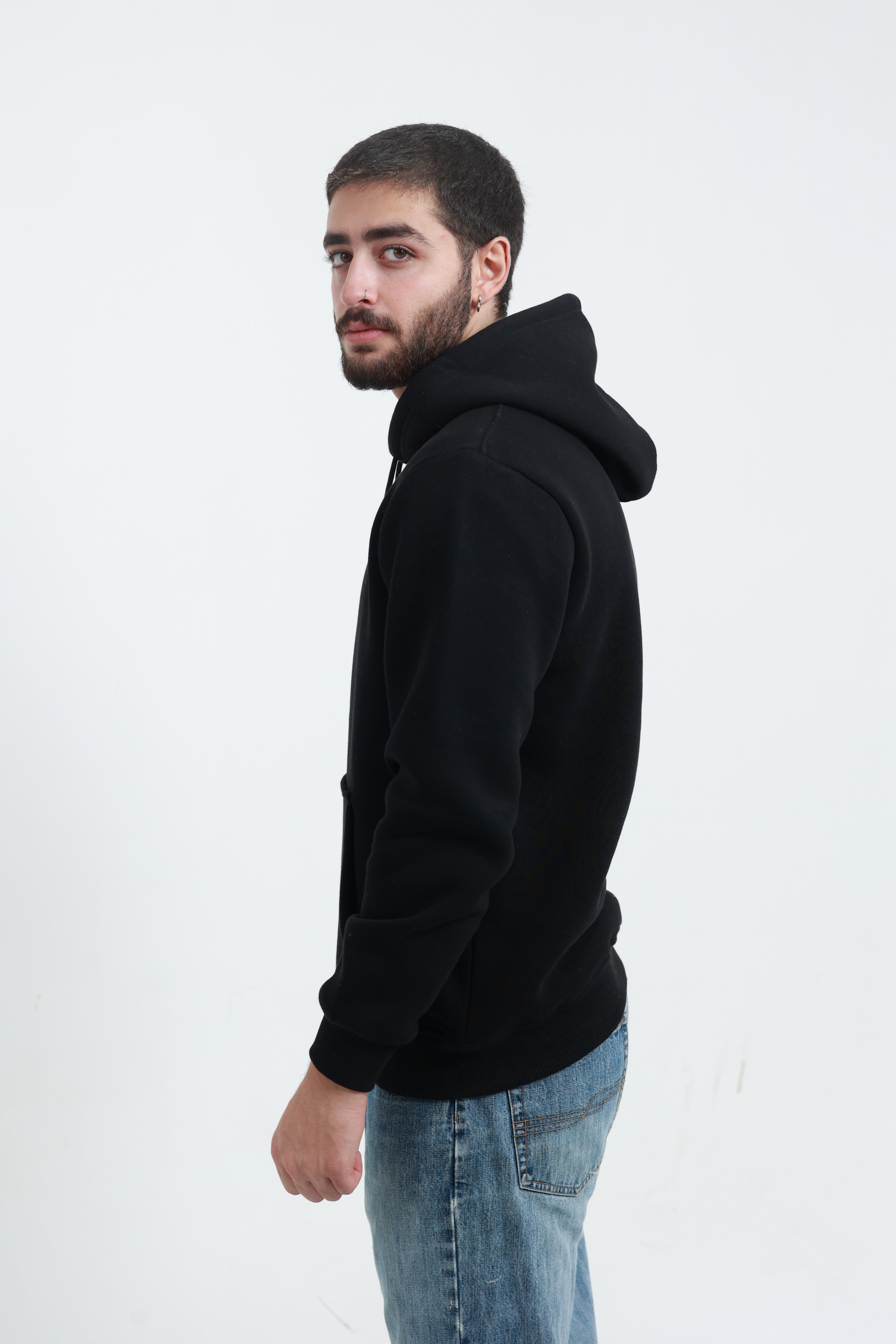 Kanguru Cepli Sweatshirt 3 İplik Siyah