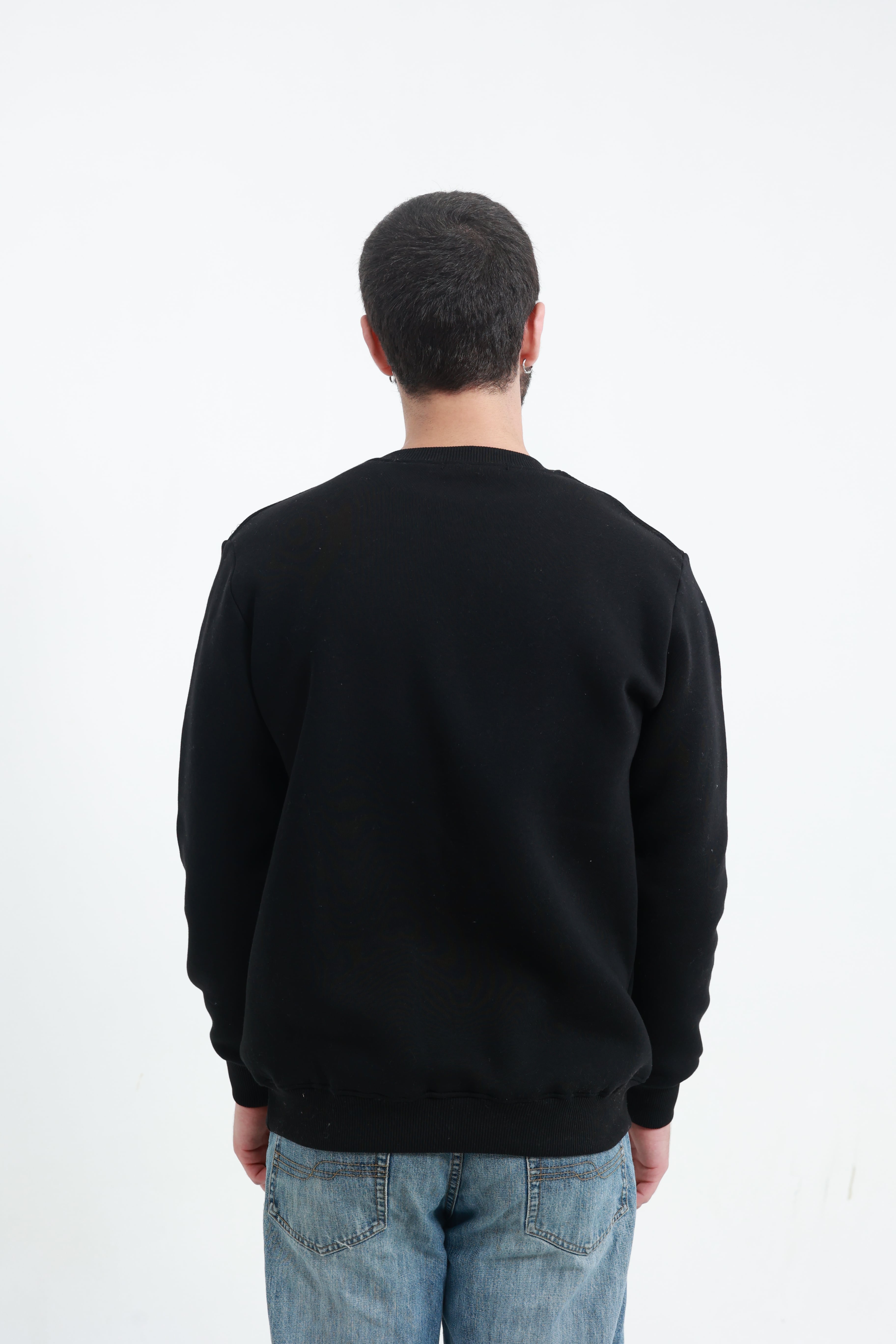 Siyah Erkek Bisiklet Yaka Sweatshirt