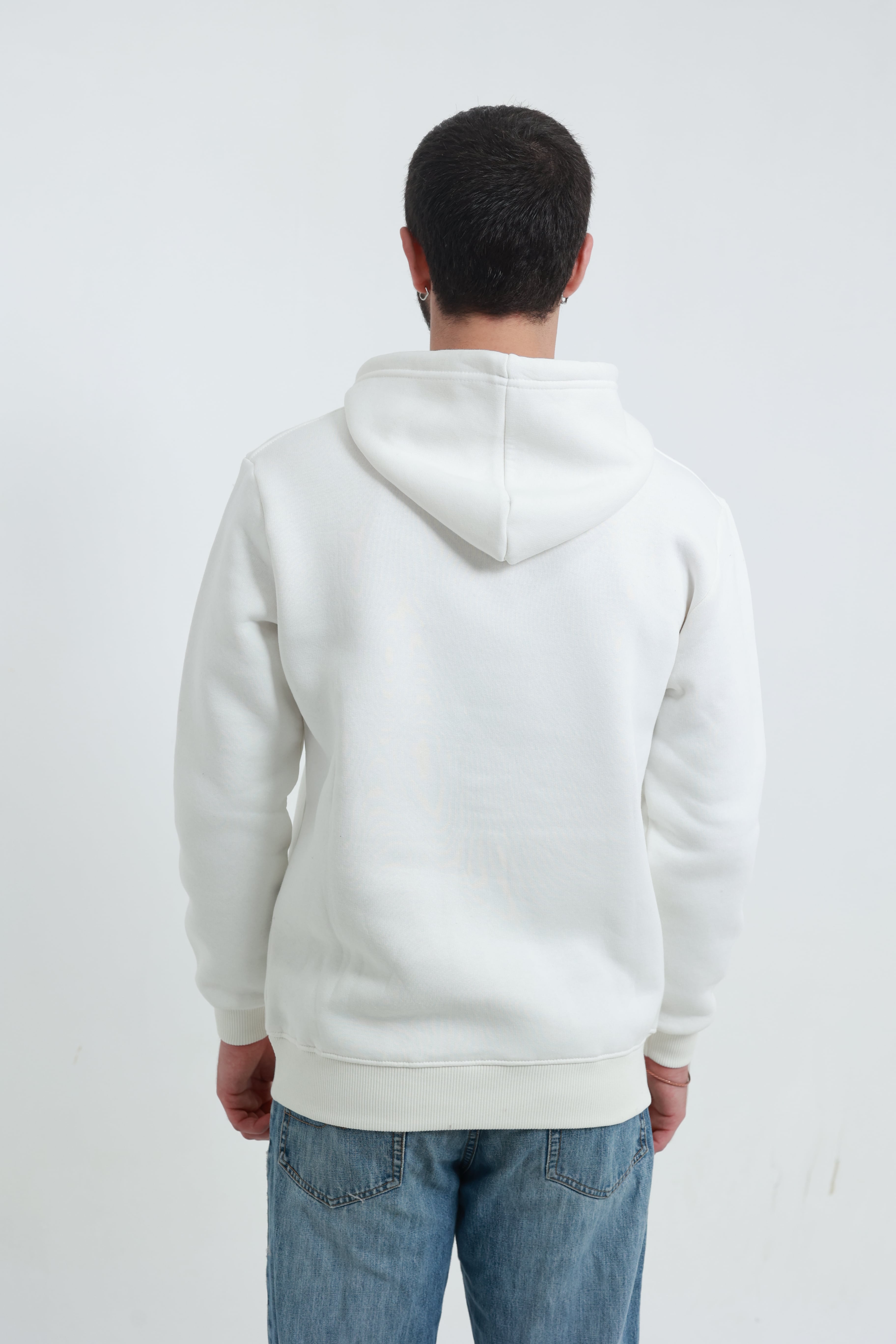 Kanguru Cepli Sweatshirt 3 İplik Beyaz