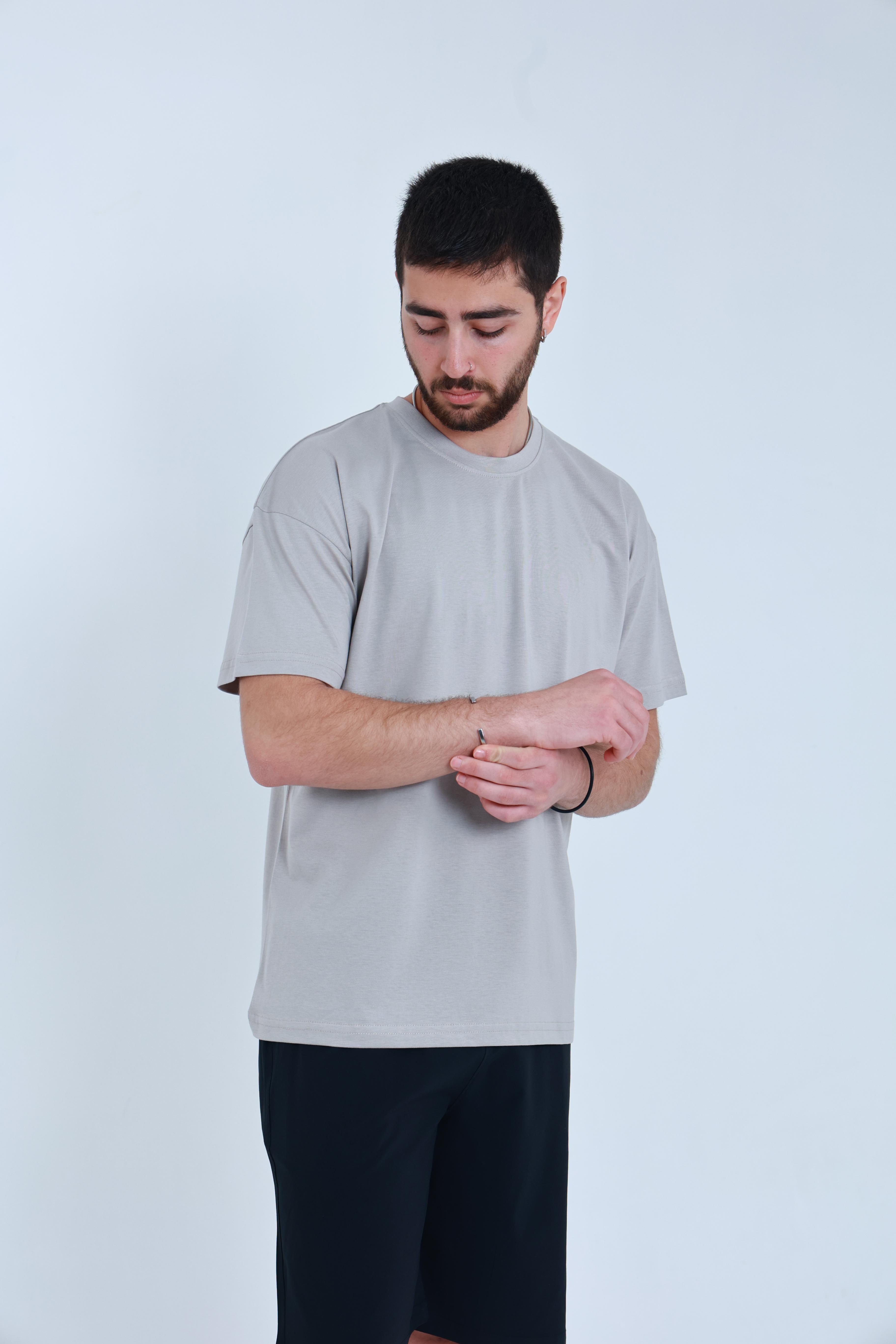 Erkek Penye Oversized T-Shirt Bej