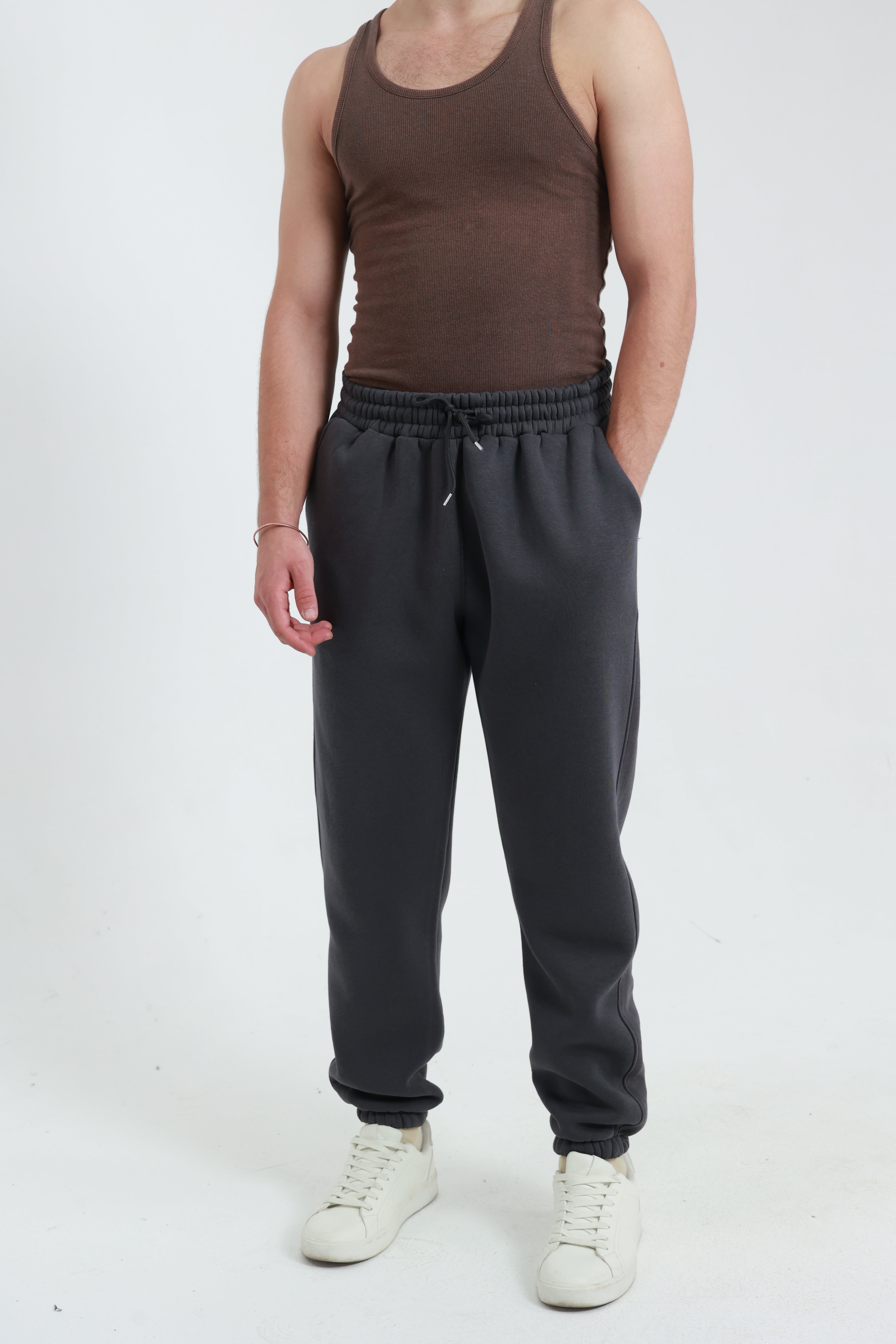 Koyu Füme Erkek Penye Regular Fit 3 İplik Eşofman Altı