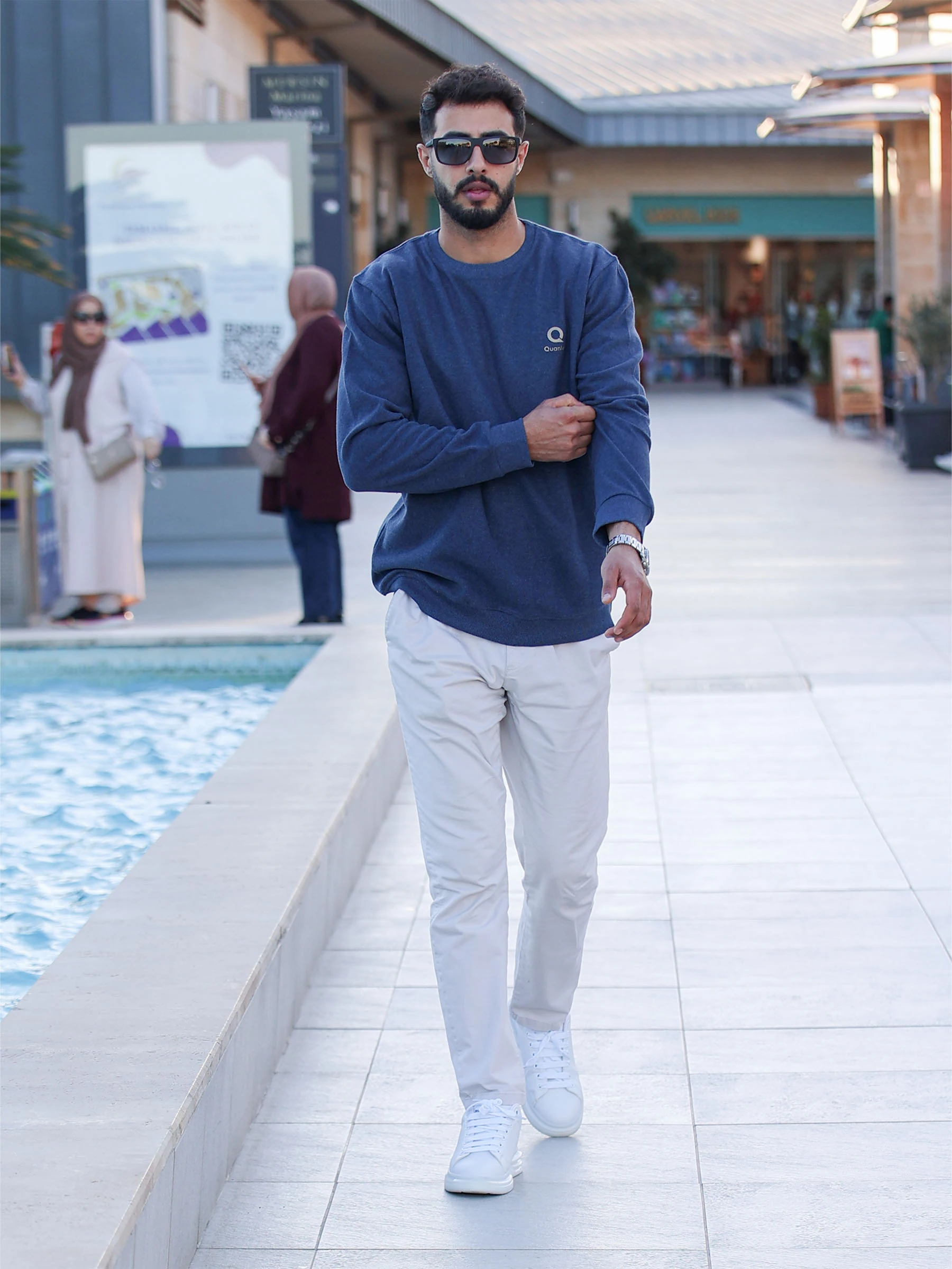 İndigo Quanlex Selanik Kumaş Bisiklet Yaka Sweatshirt