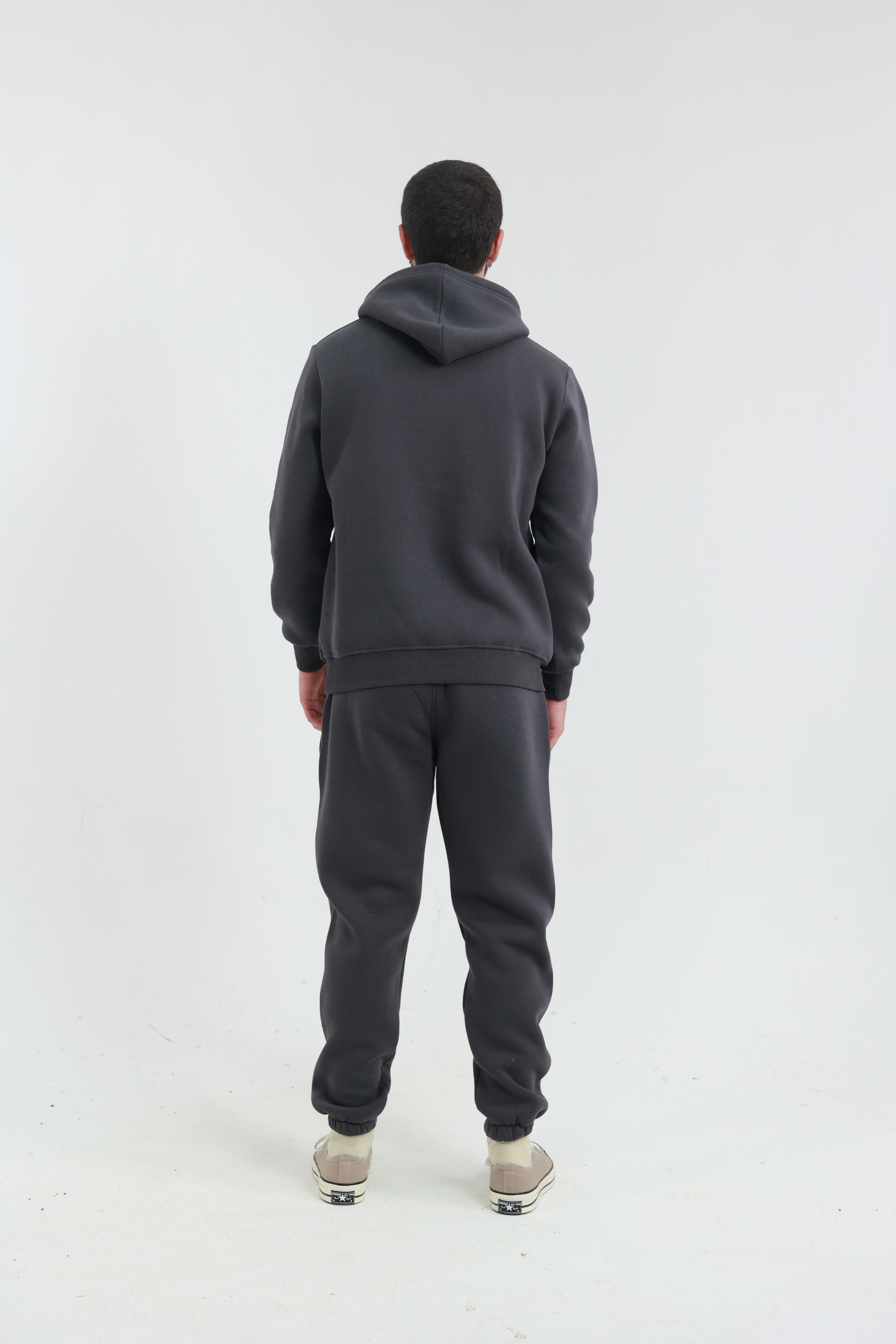 Koyu Füme Erkek Penye Regular Fit Yandan Cepli Sweatshirt 3 İplik Eşofman Takım