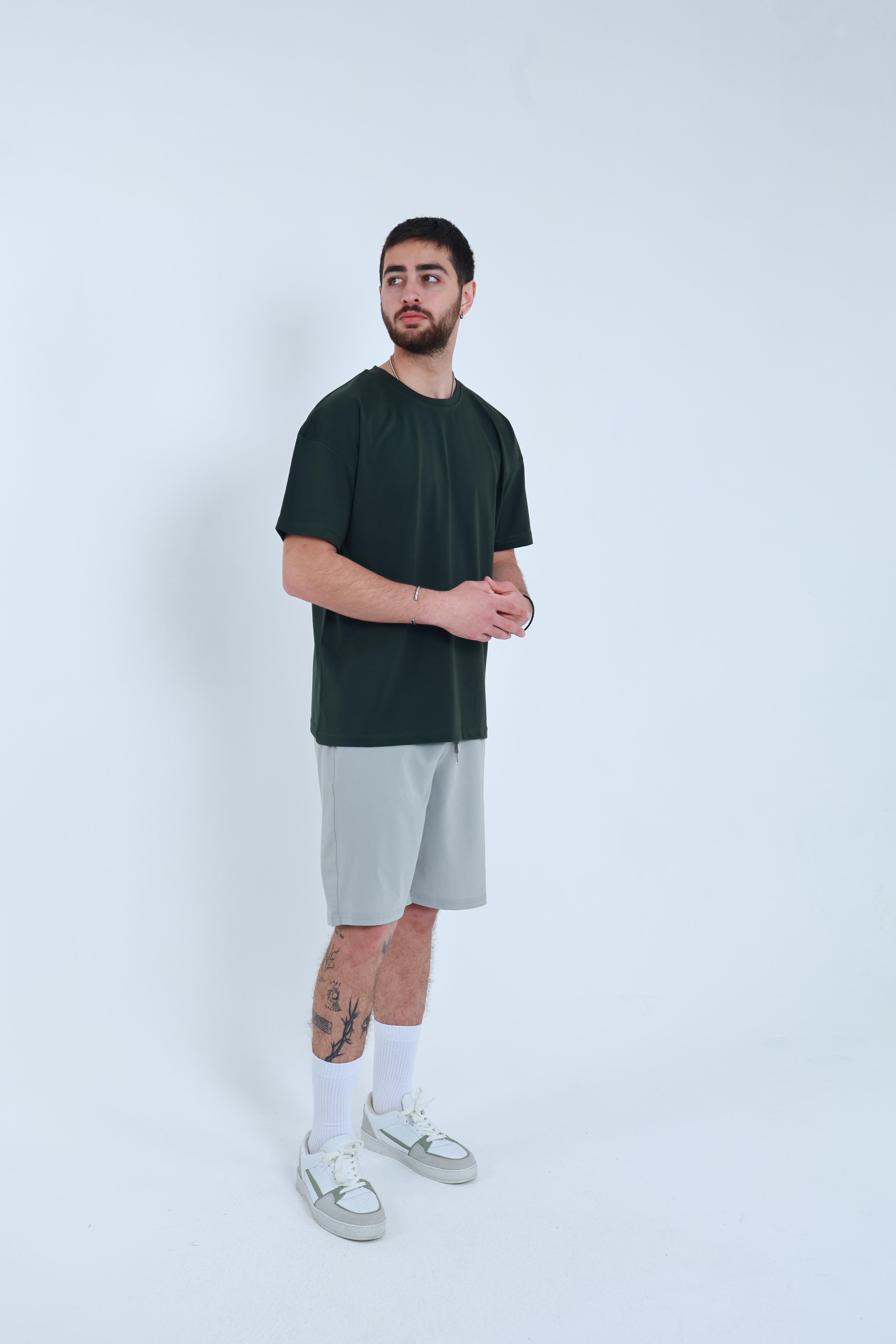 Erkek Penye Oversized T-Shirt Haki