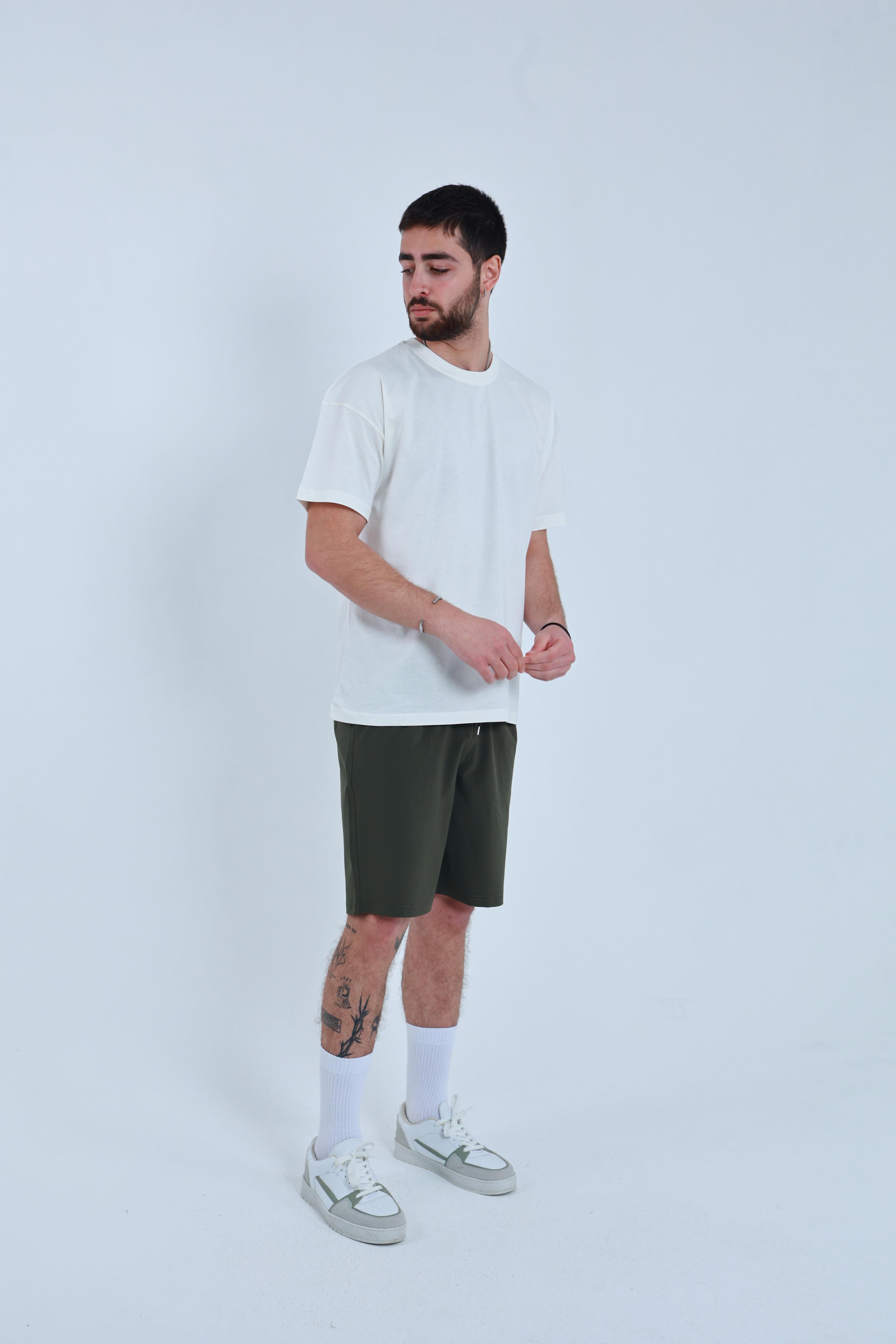 Erkek Penye Oversized T-Shirt Beyaz