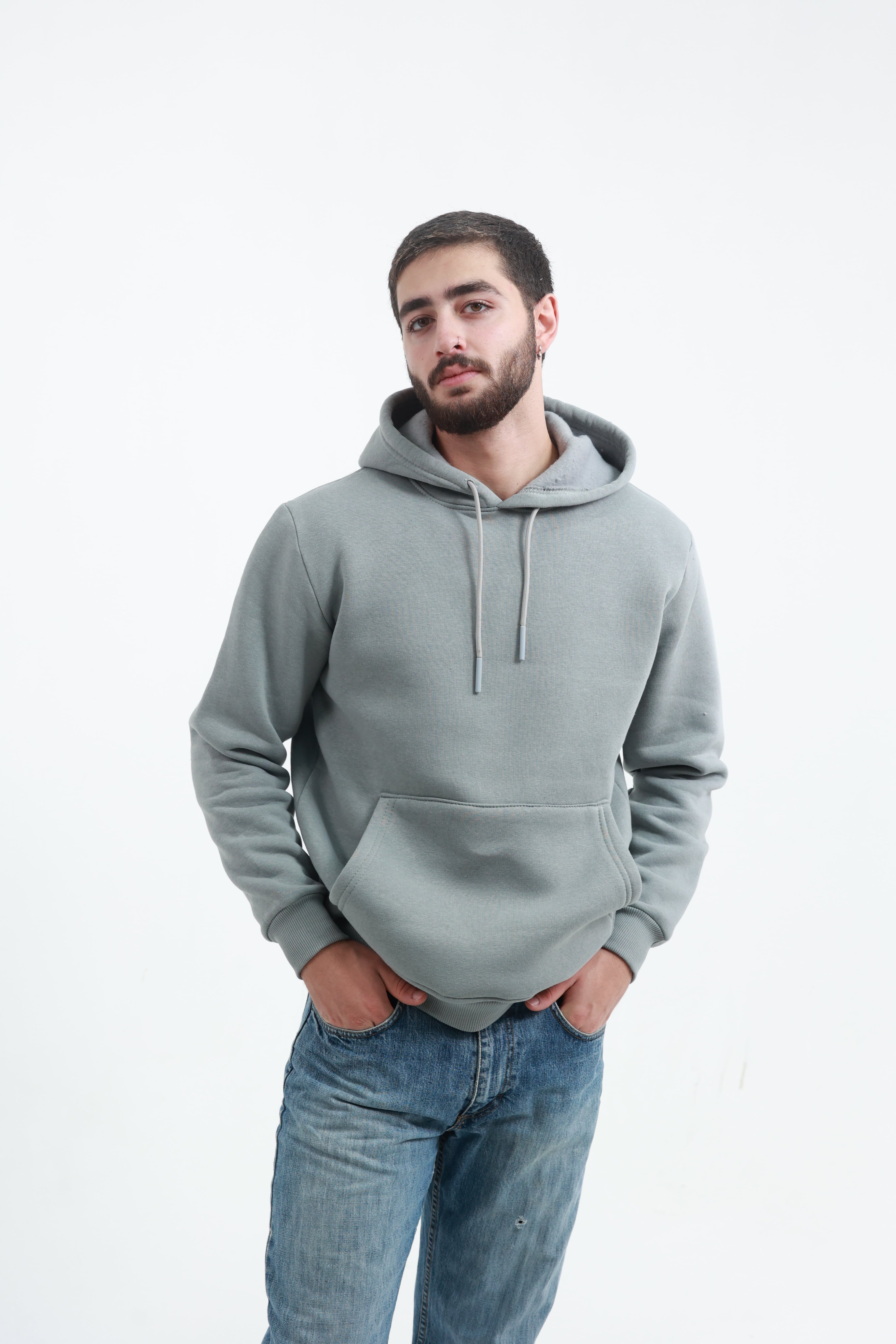 Kanguru Cepli Sweatshirt 3 İplik Gri