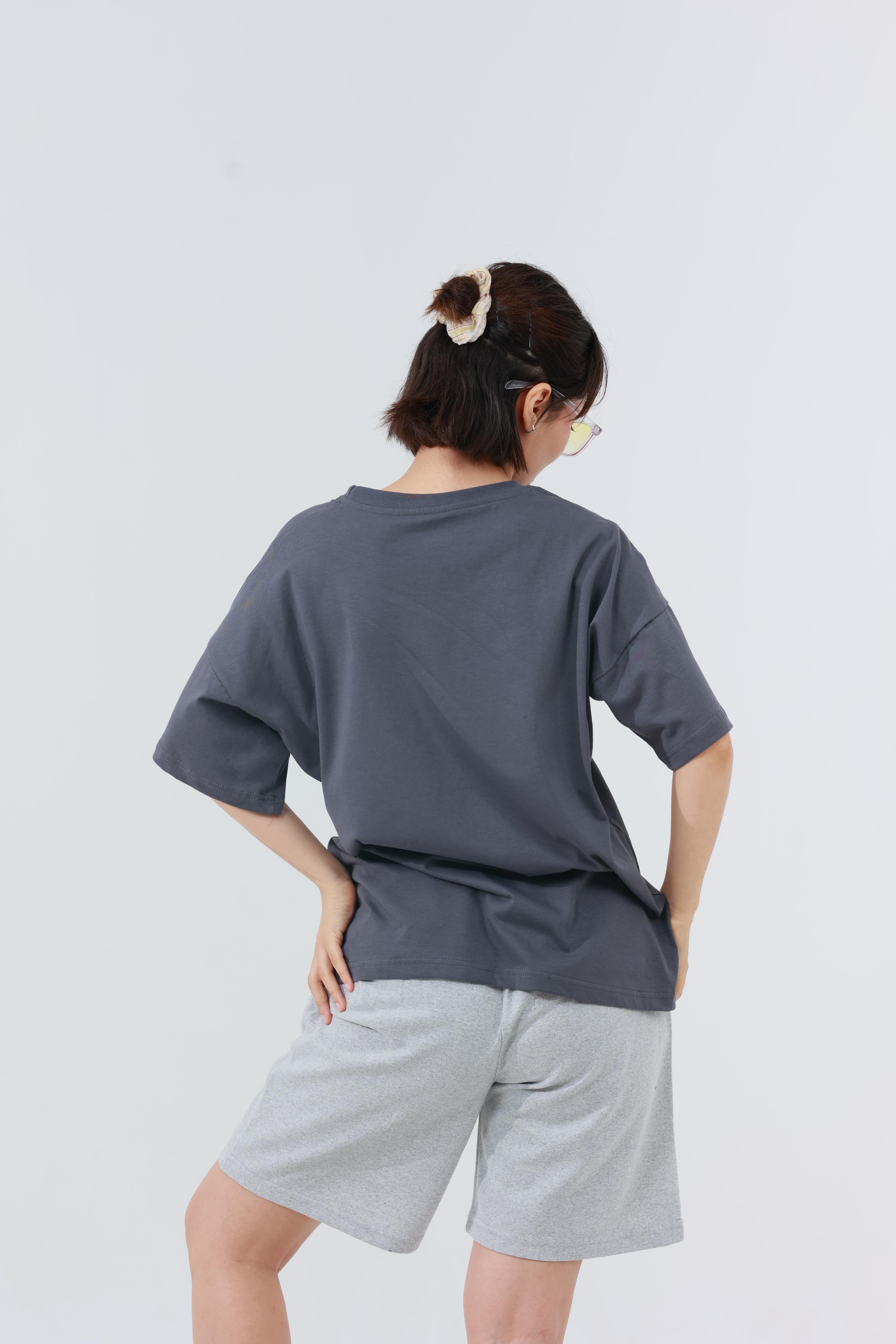 Kadın Penye Oversized T-Shirt Füme