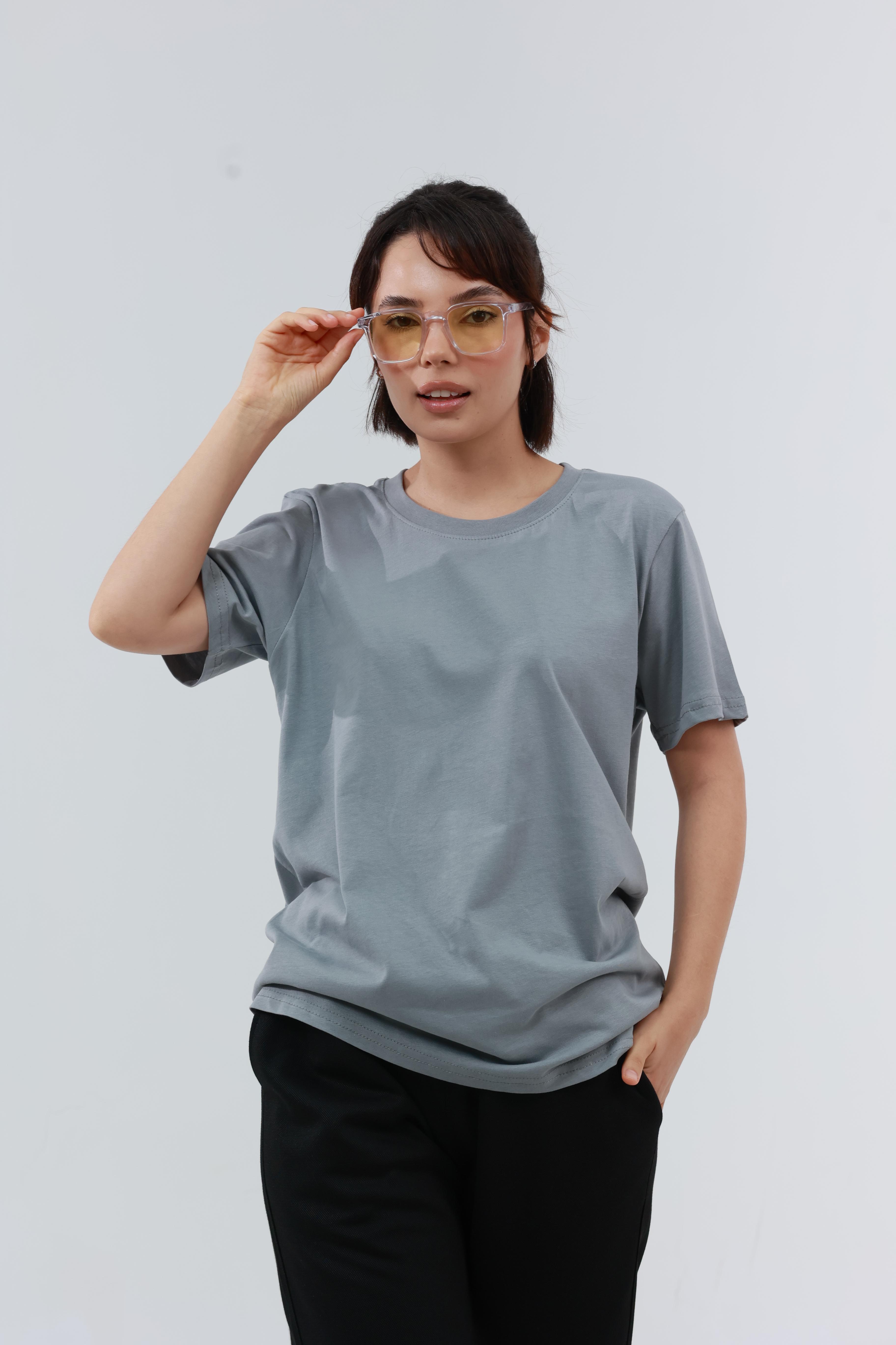 Kadın Penye Regular T-Shirt Gri