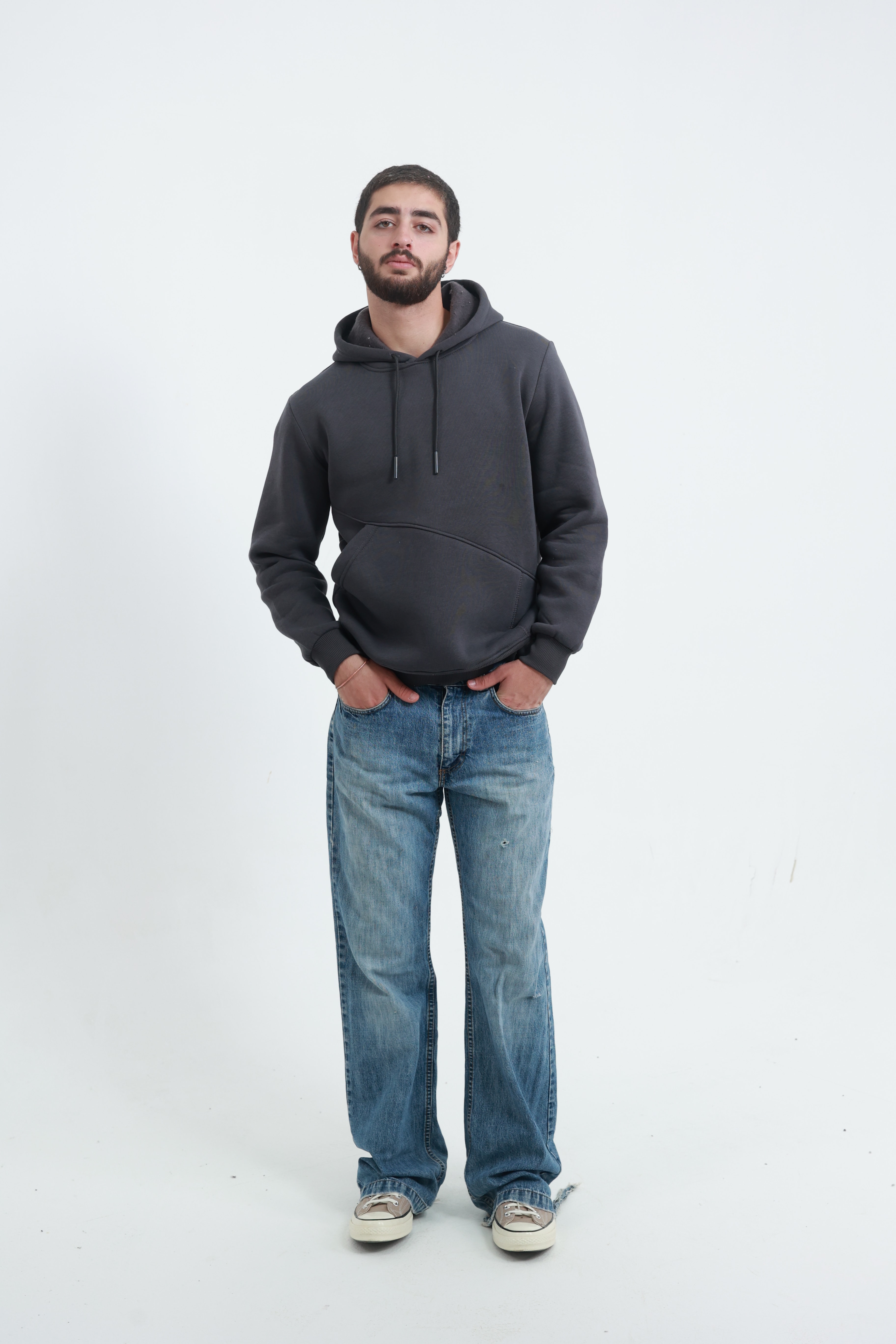 Erkek Yandan Cepli Sweatshirt Koyu Füme