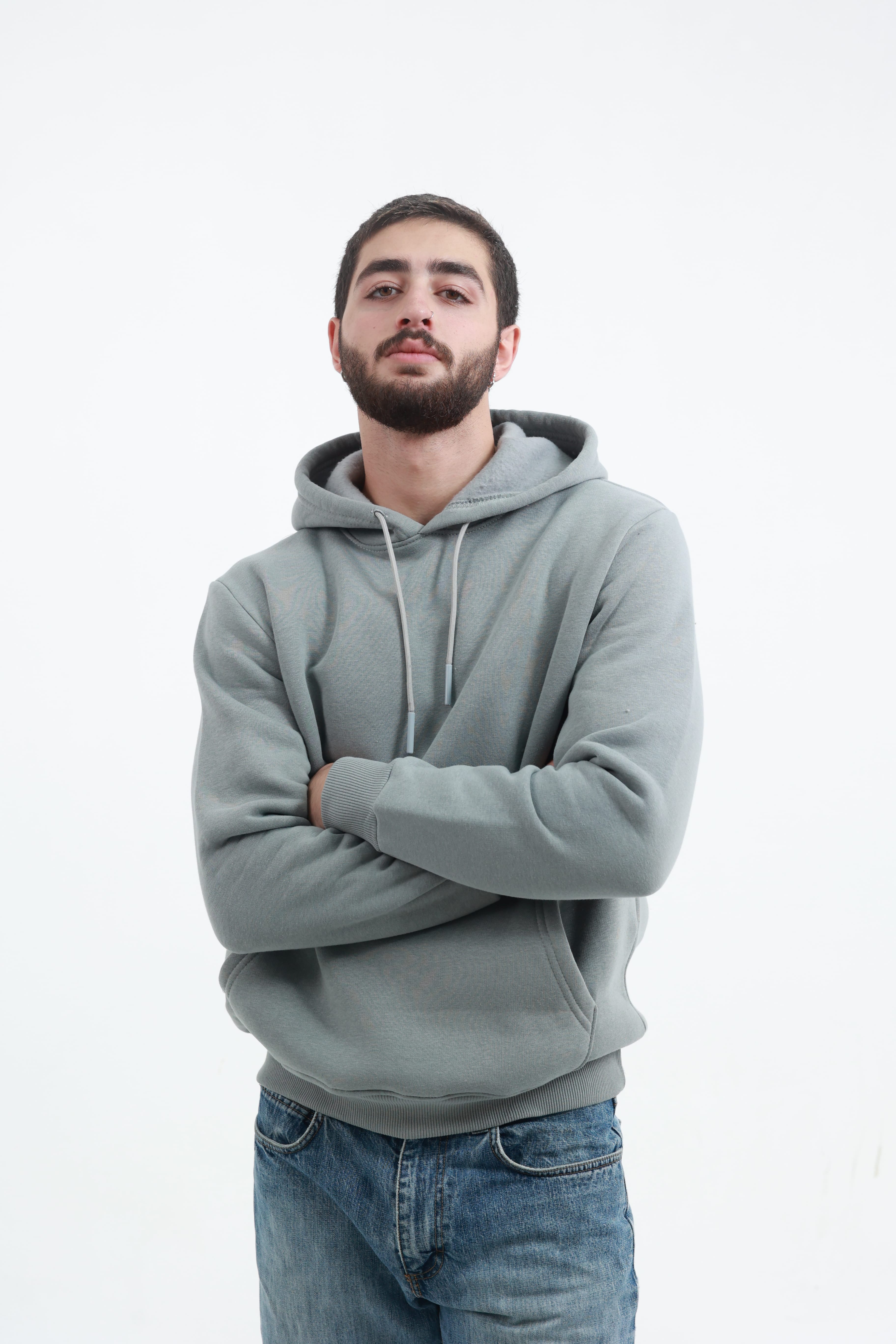 Kanguru Cepli Sweatshirt 3 İplik Gri