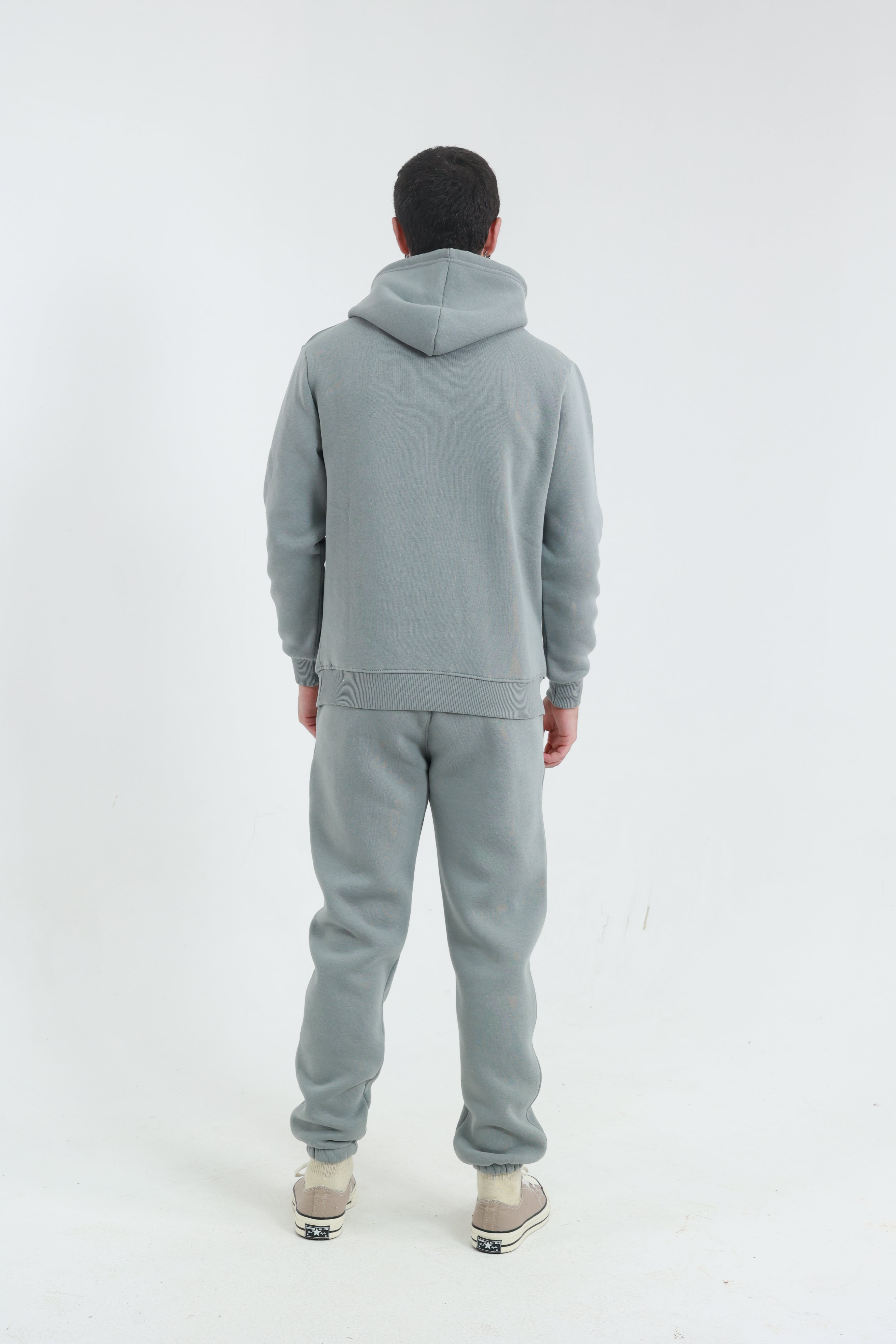 Gri Penye Regular Fit Kanguru Cepli Sweatshirt 3 İplik Eşofman Takım
