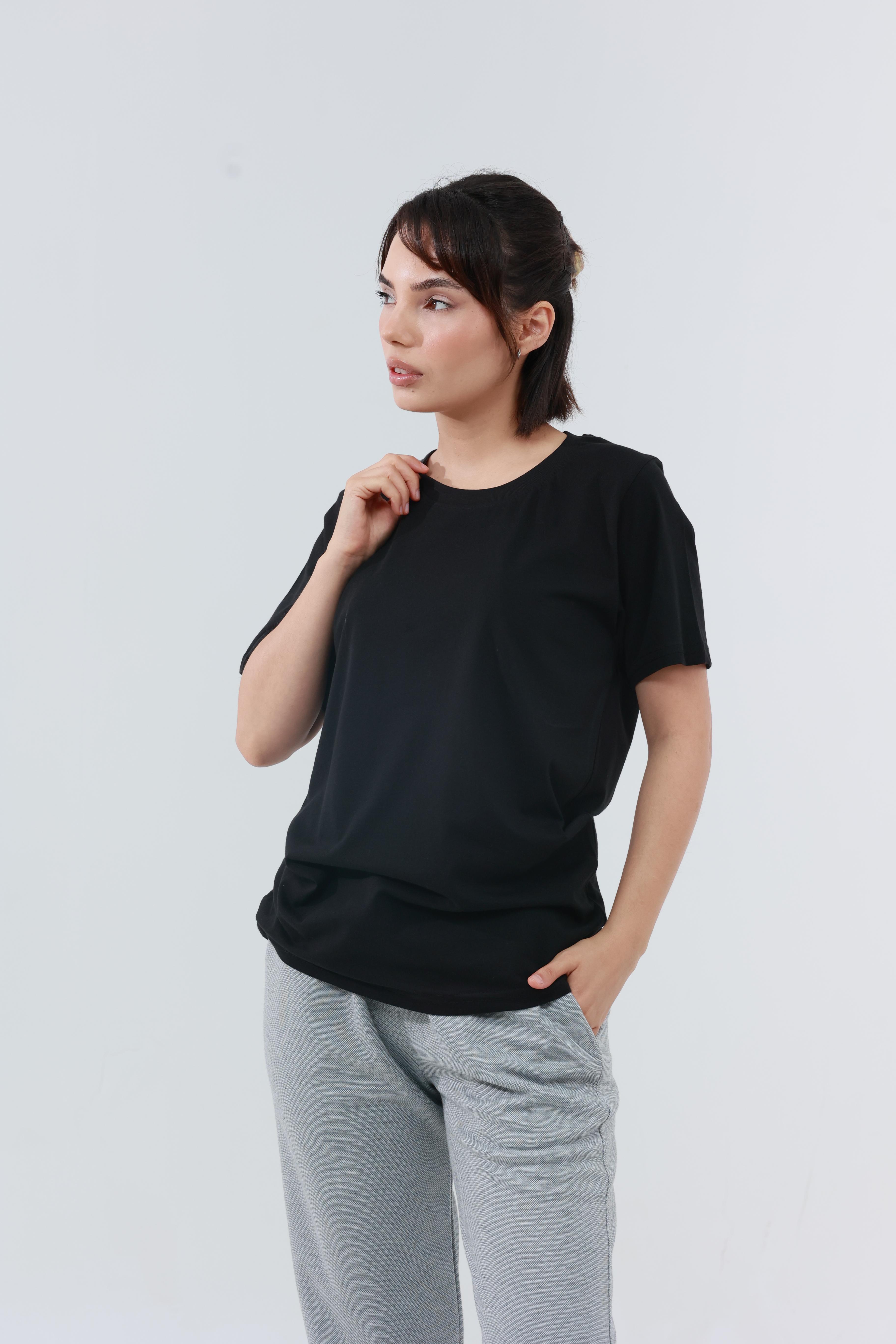 Kadın Penye Regular T-Shirt Siyah