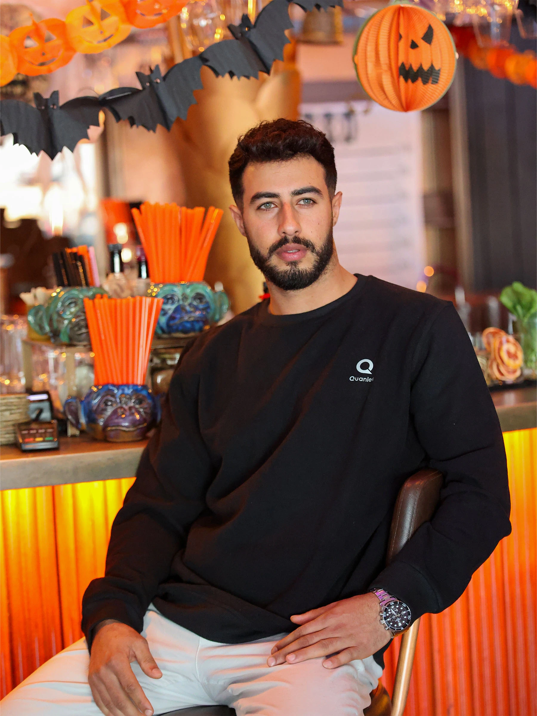 Siyah Quanlex Selanik Kumaş Bisiklet Yaka Sweatshirt