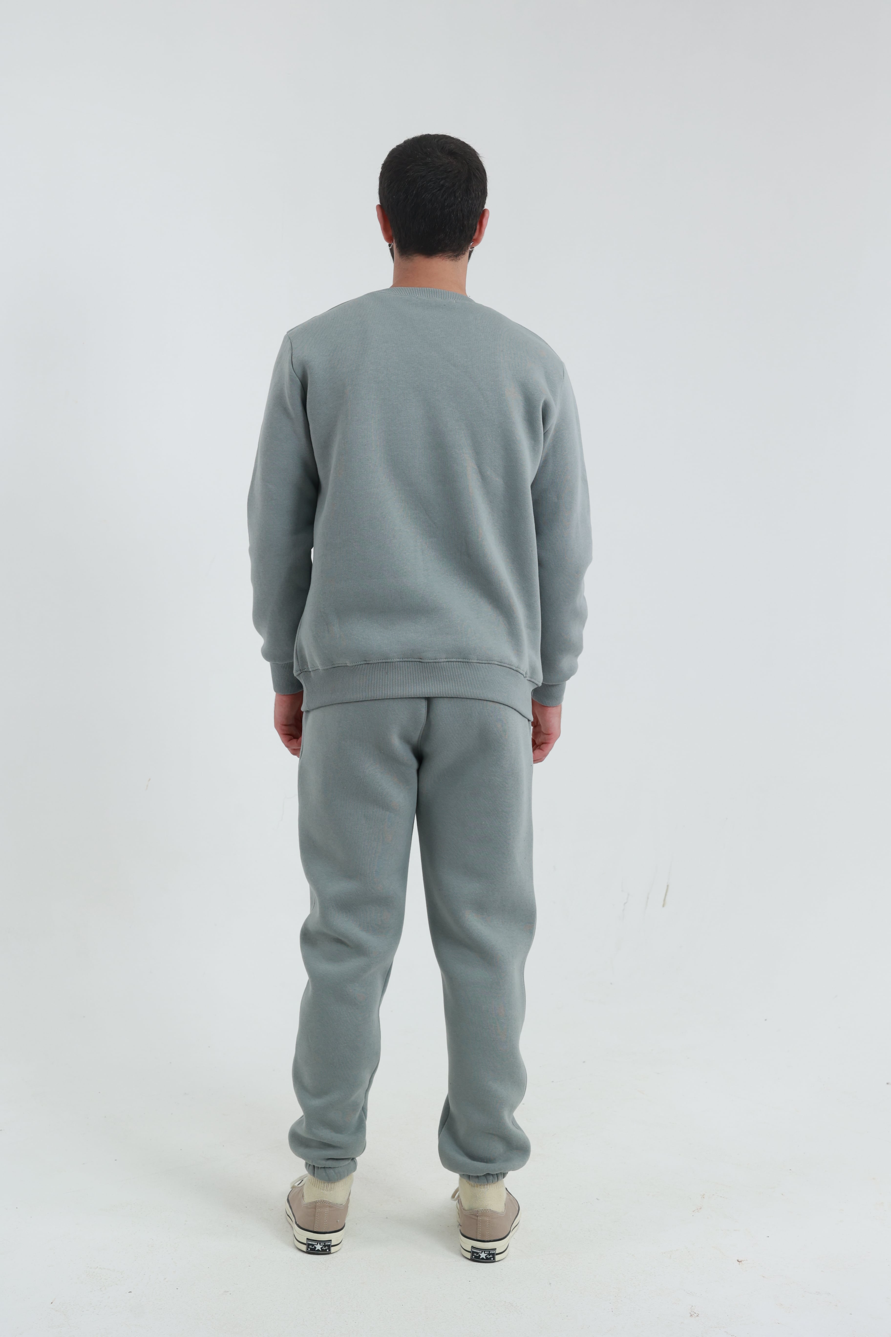 Gri Penye Regular Fit Bisiklet Yaka 3 İplik Eşofman Takım