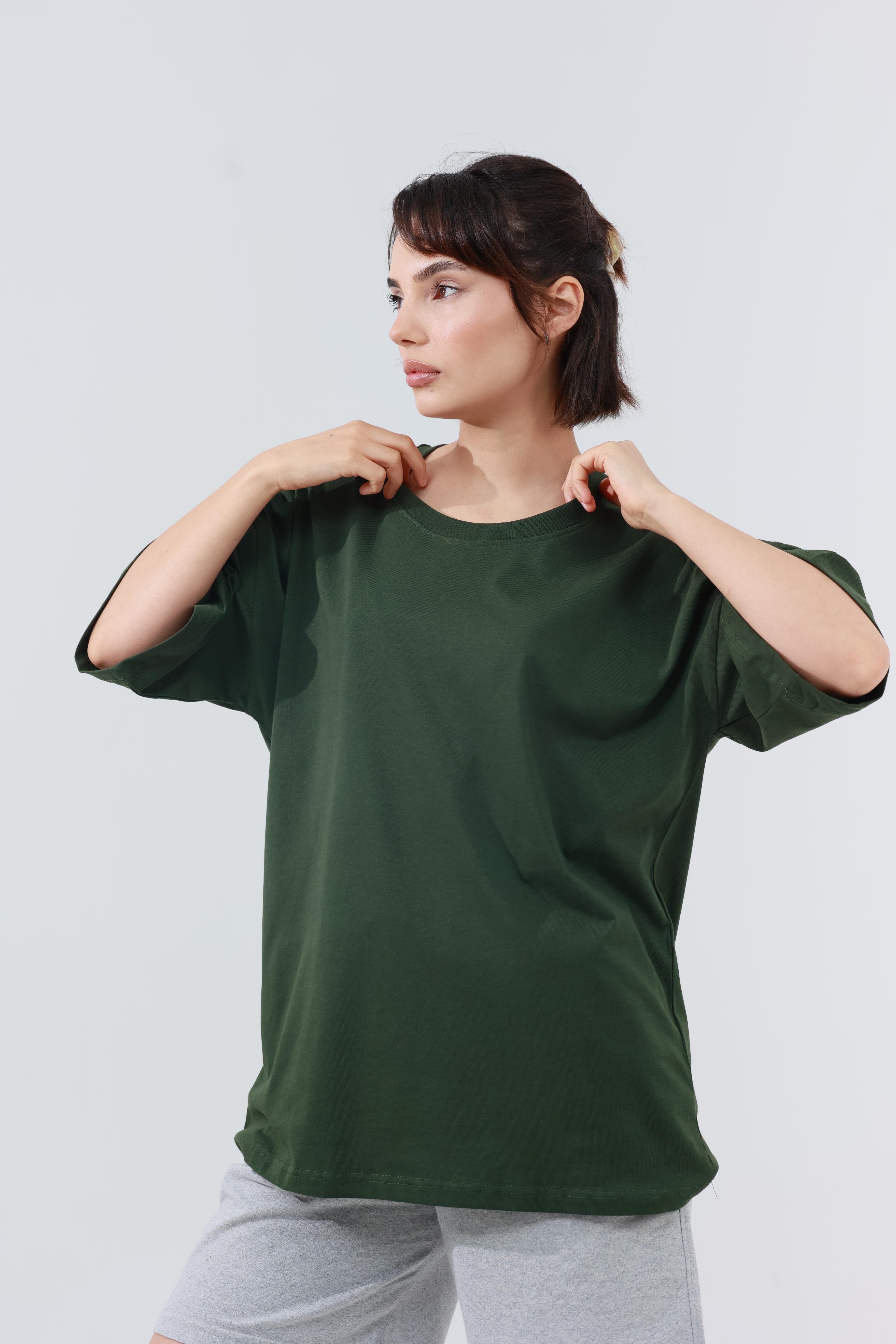 Kadın Penye Oversized T-Shirt Haki