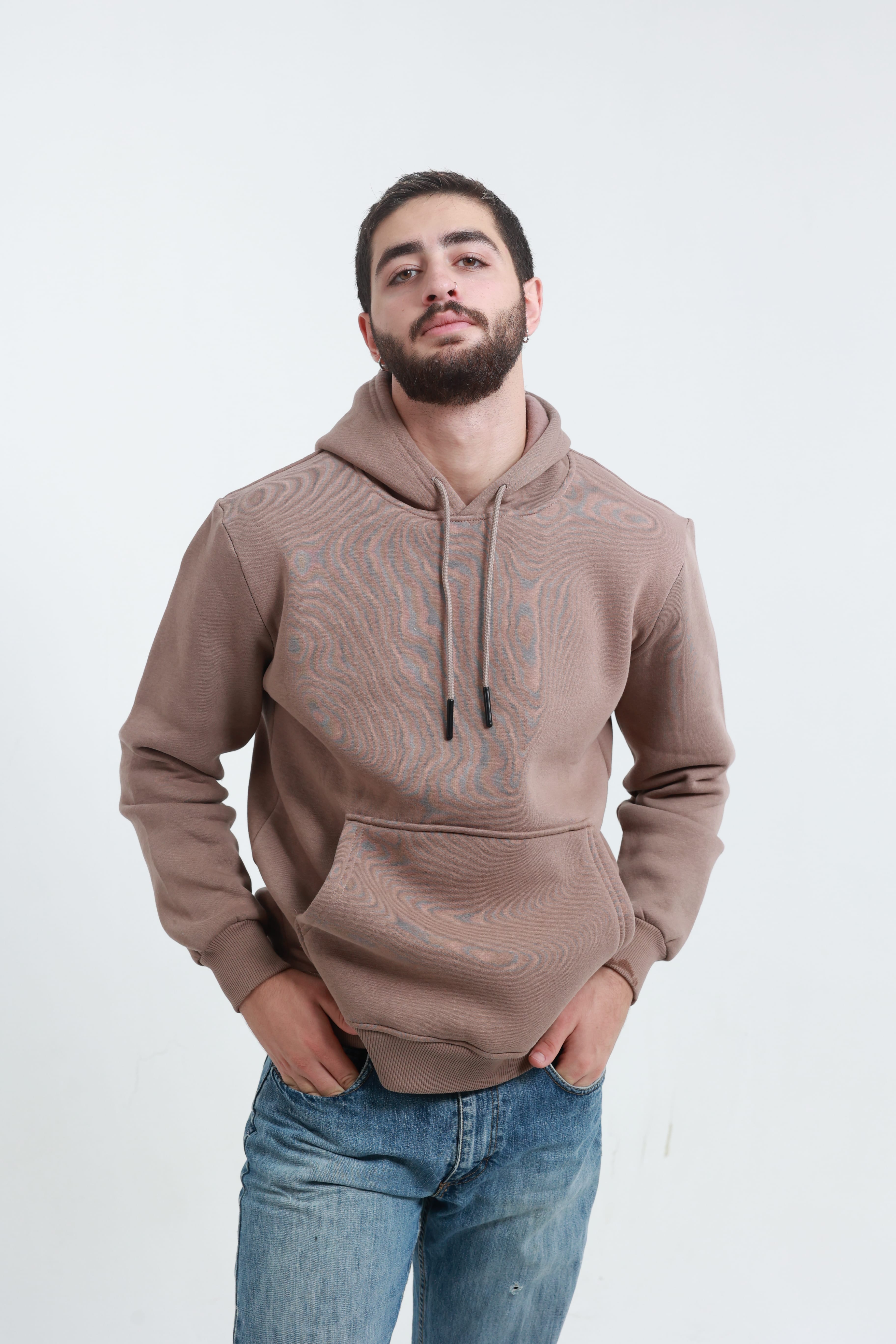 Kanguru Cepli Sweatshirt 3 İplik Kahverengi