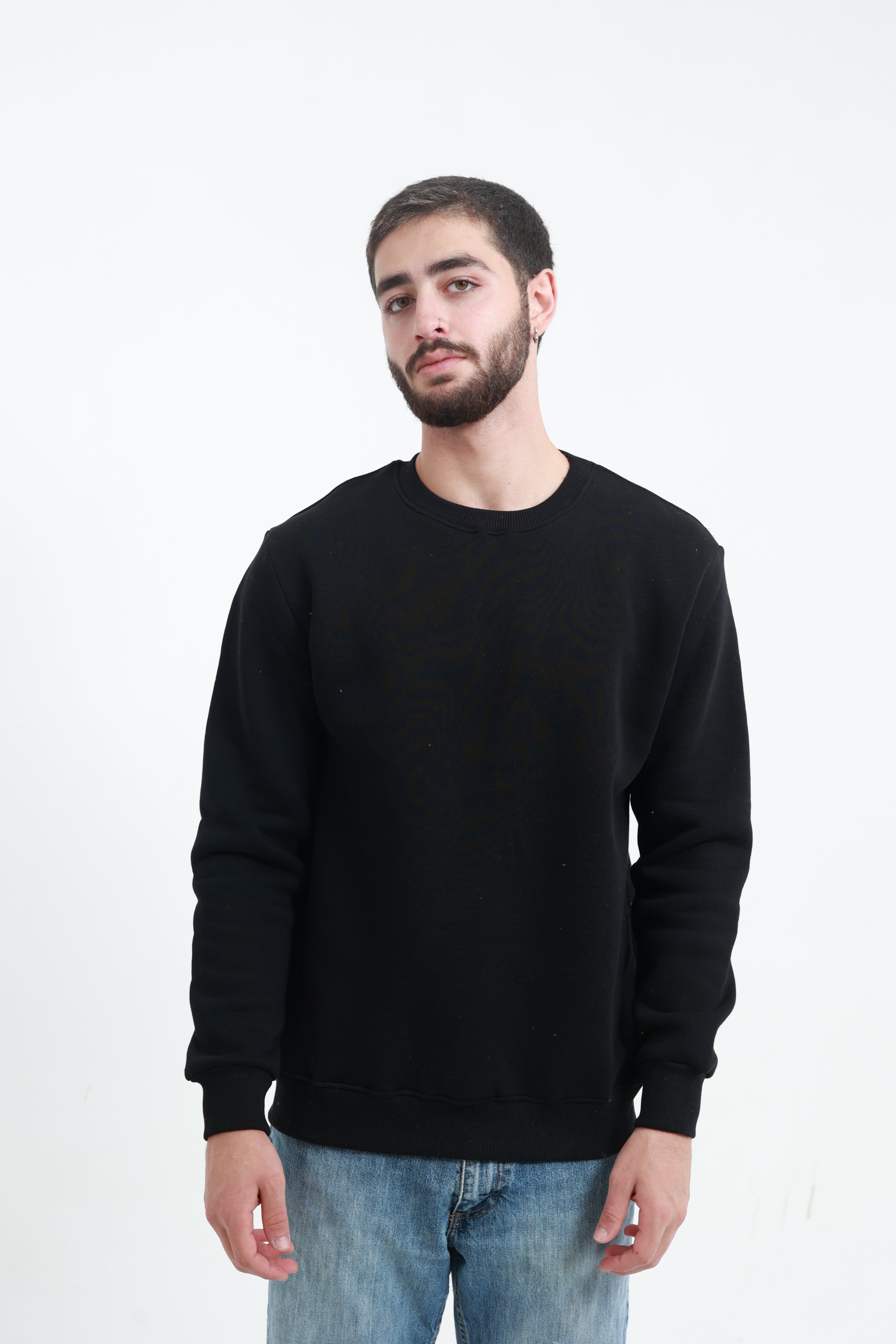 Siyah Erkek Bisiklet Yaka Sweatshirt