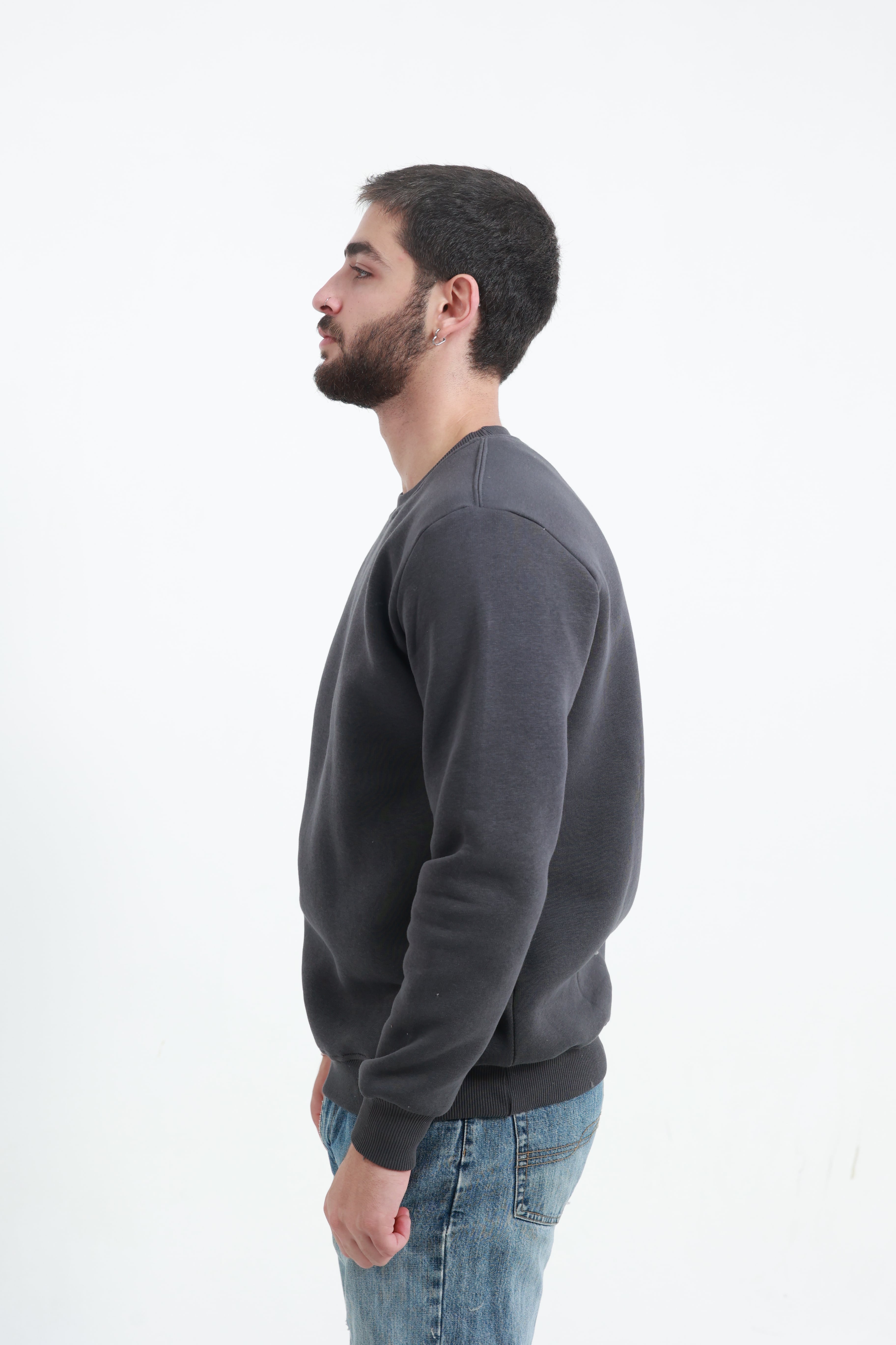 Koyu Füme Erkek Bisiklet Yaka Sweatshirt
