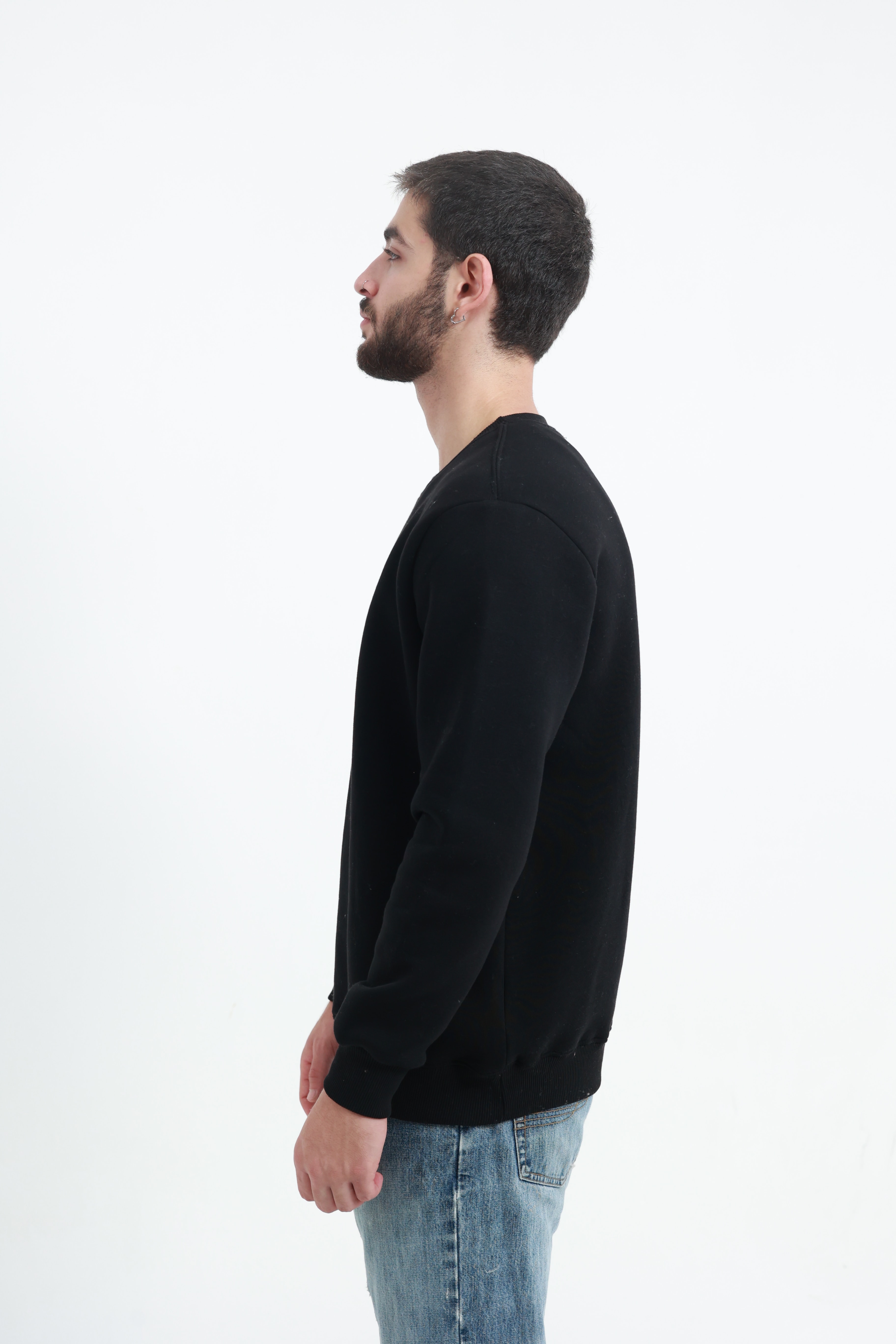 Siyah Erkek Bisiklet Yaka Sweatshirt