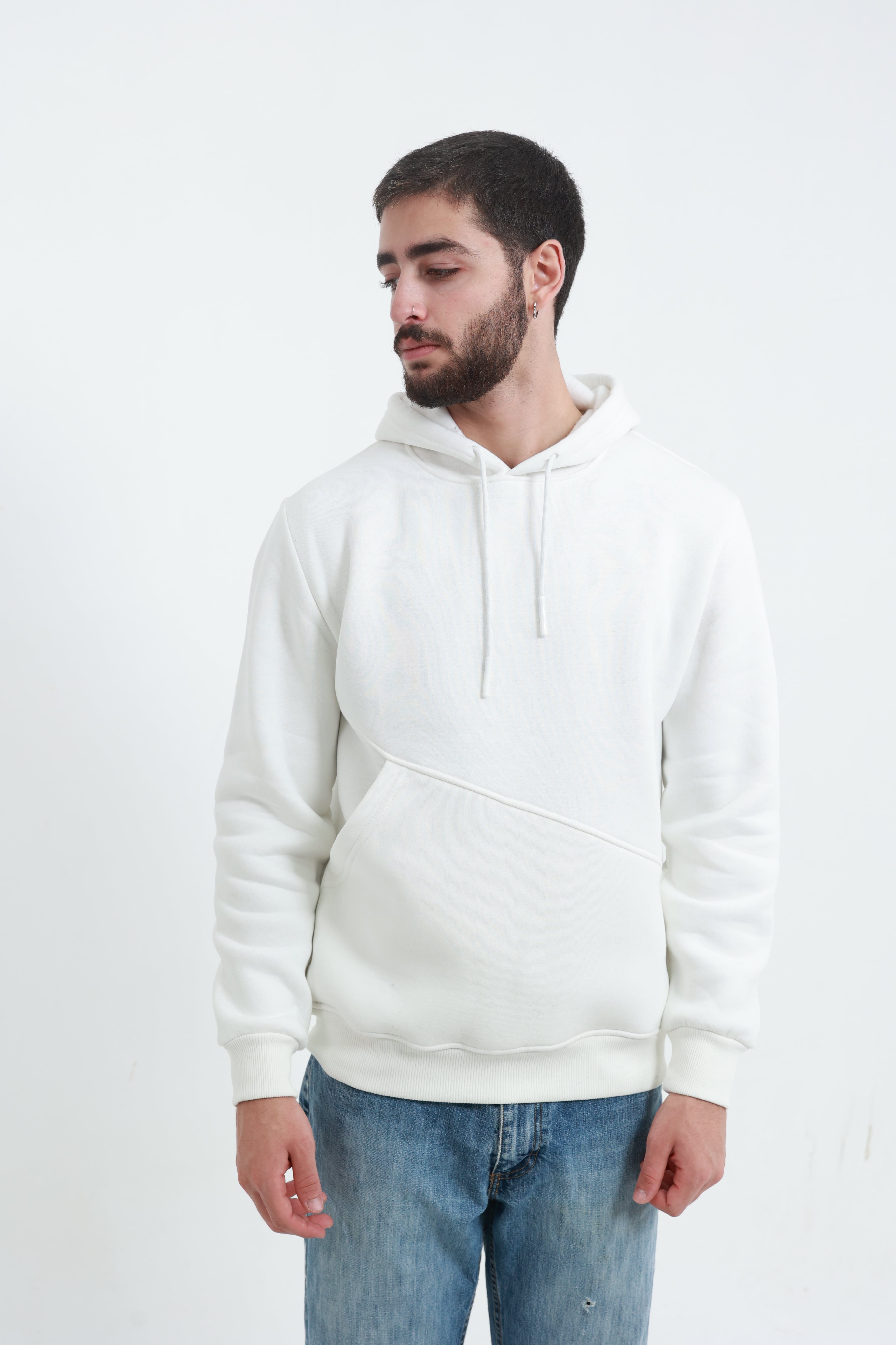 Erkek Yandan Cepli Sweatshirt Beyaz