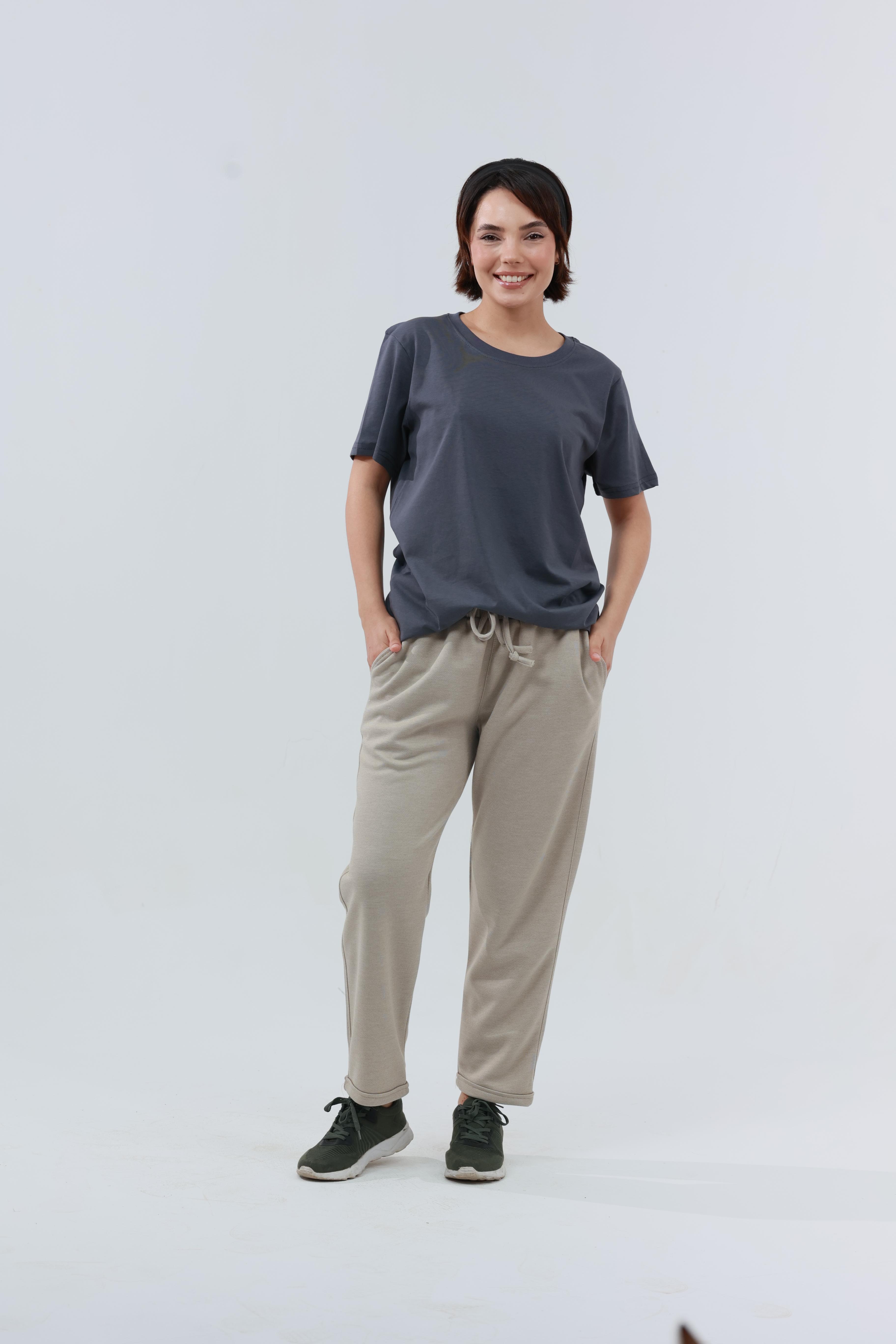 Kadın Penye Regular T-Shirt Füme
