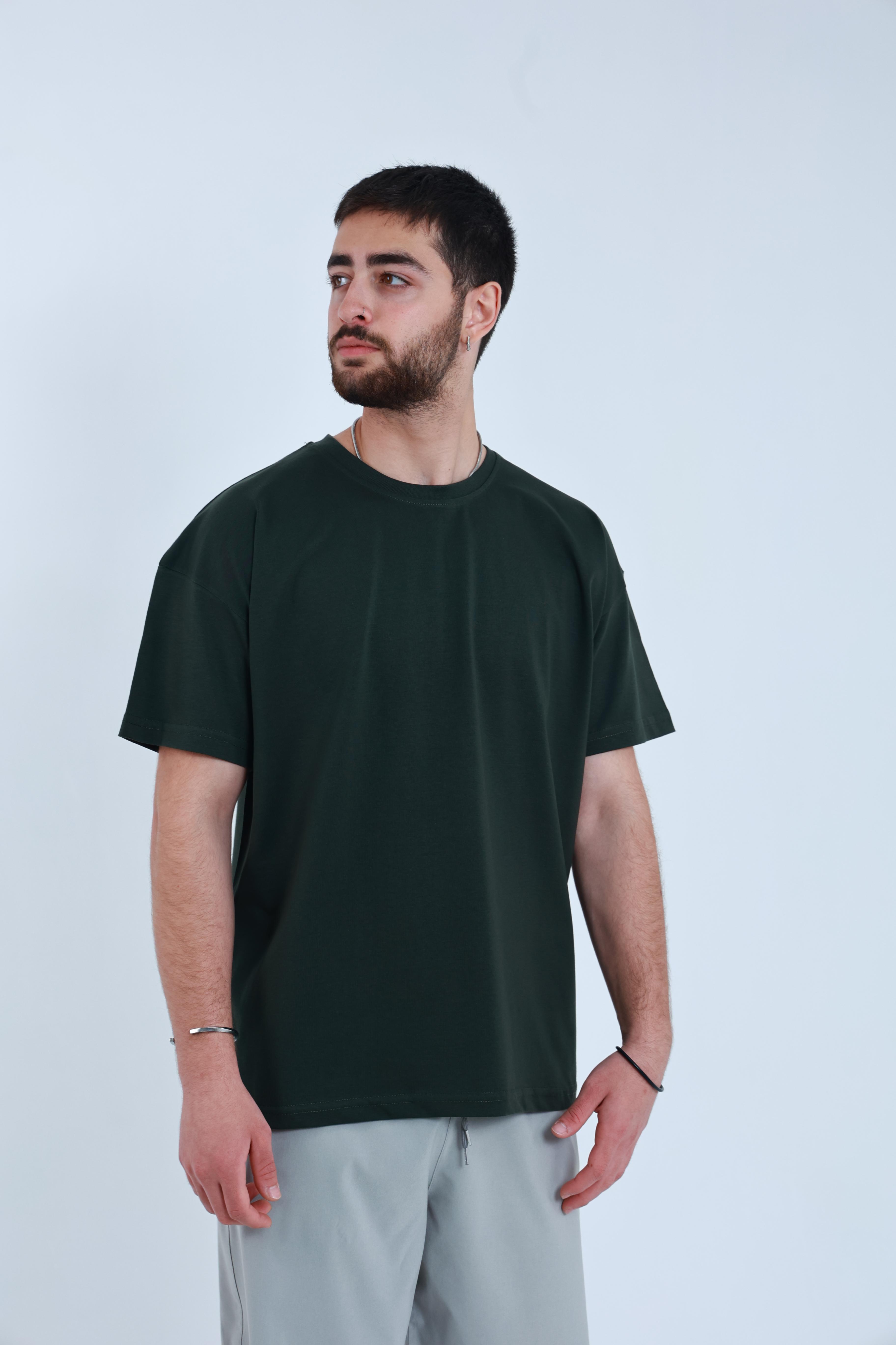 Erkek Penye Oversized T-Shirt Haki