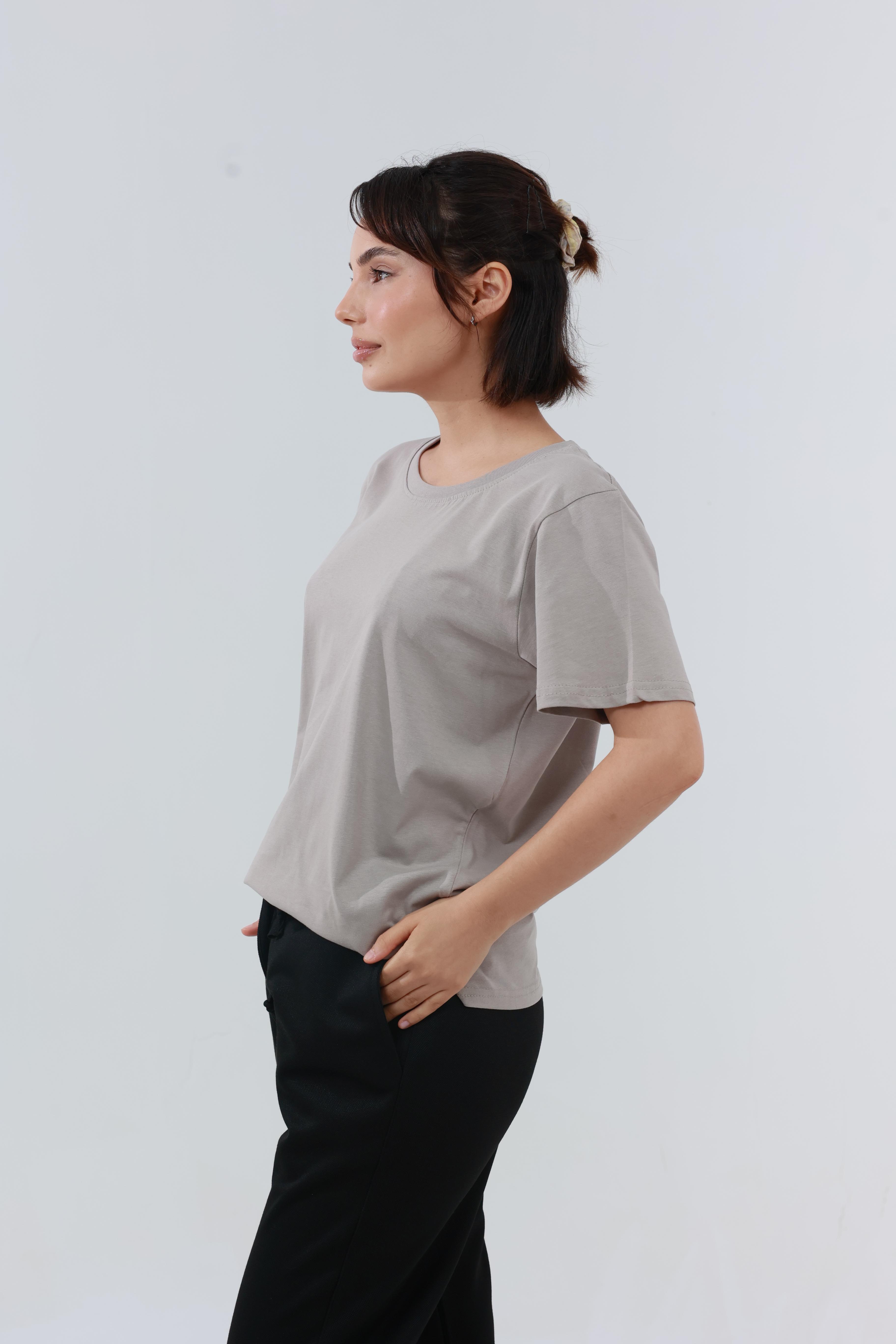 Kadın Penye Regular T-Shirt Bej
