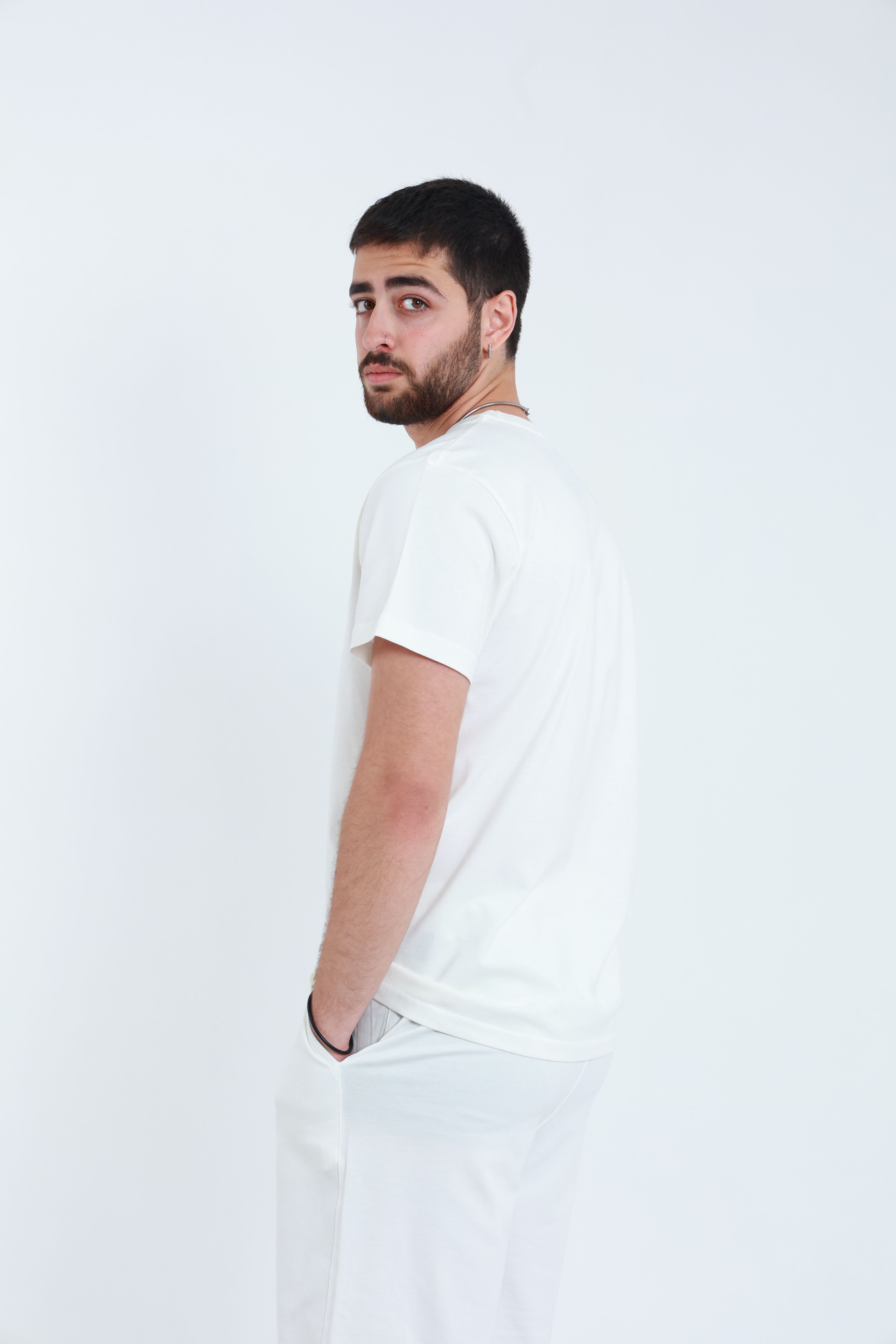 Erkek Penye Regular T-Shirt Beyaz