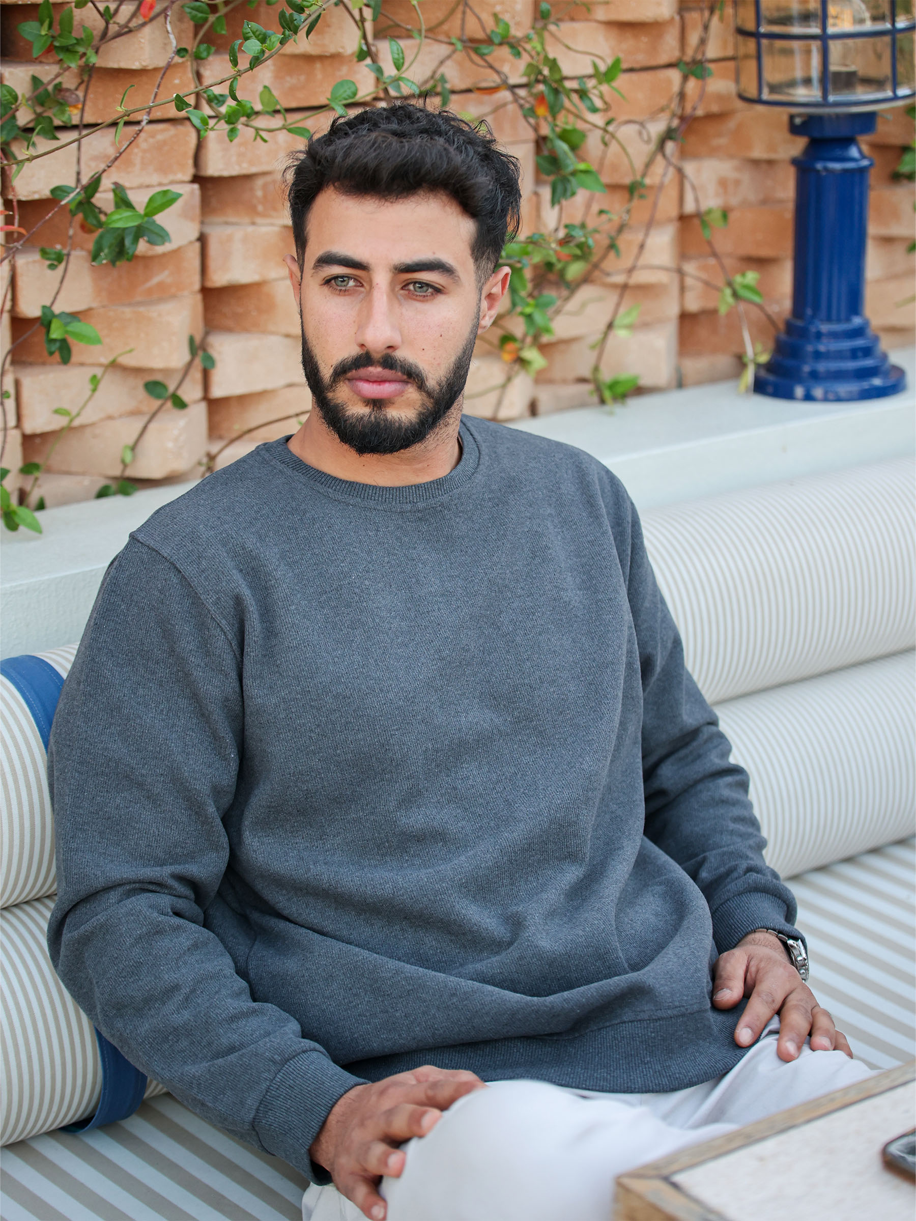 Füme Selanik Kumaş Bisiklet Yaka Sweatshirt