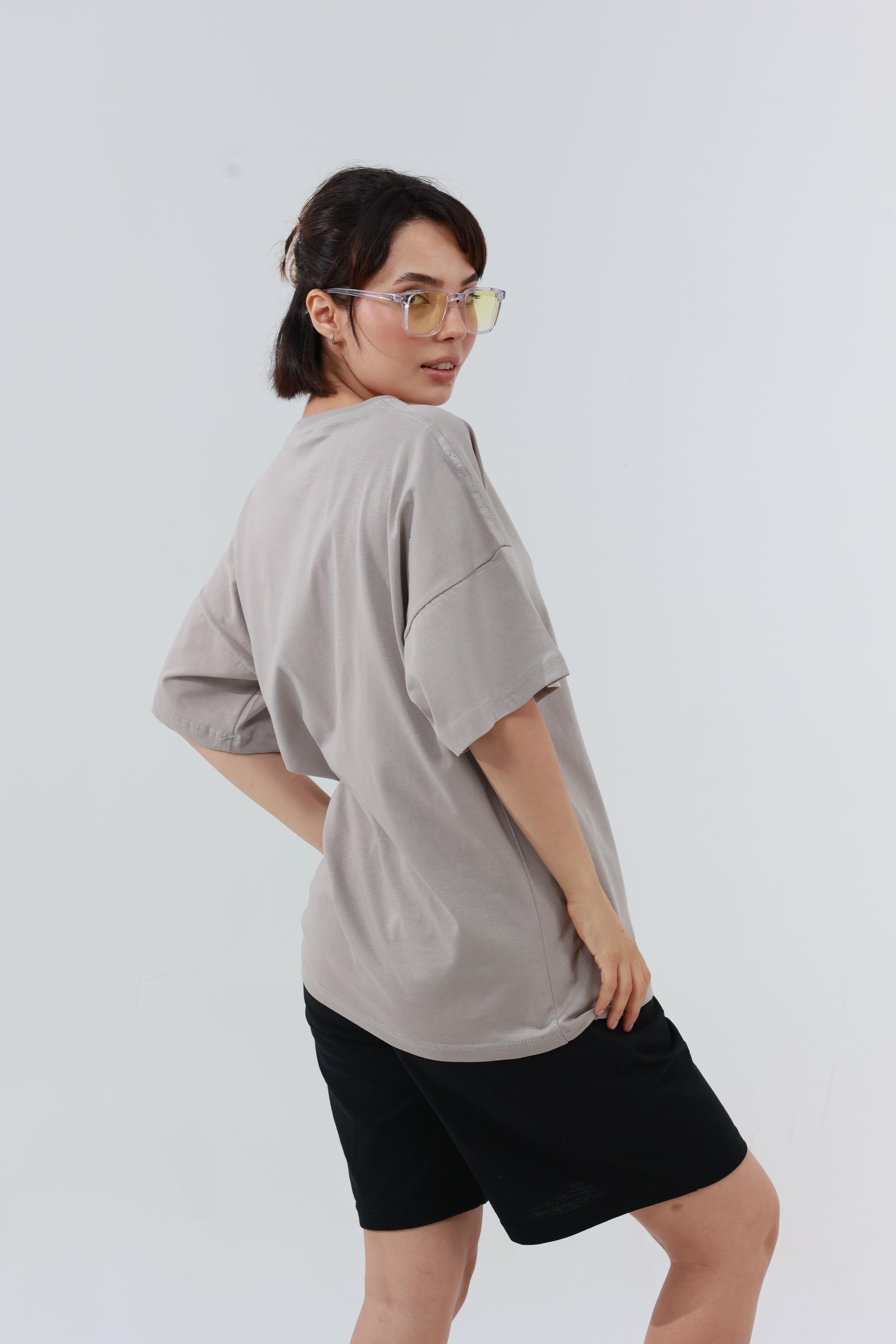 Kadın Penye Oversized T-Shirt Bej