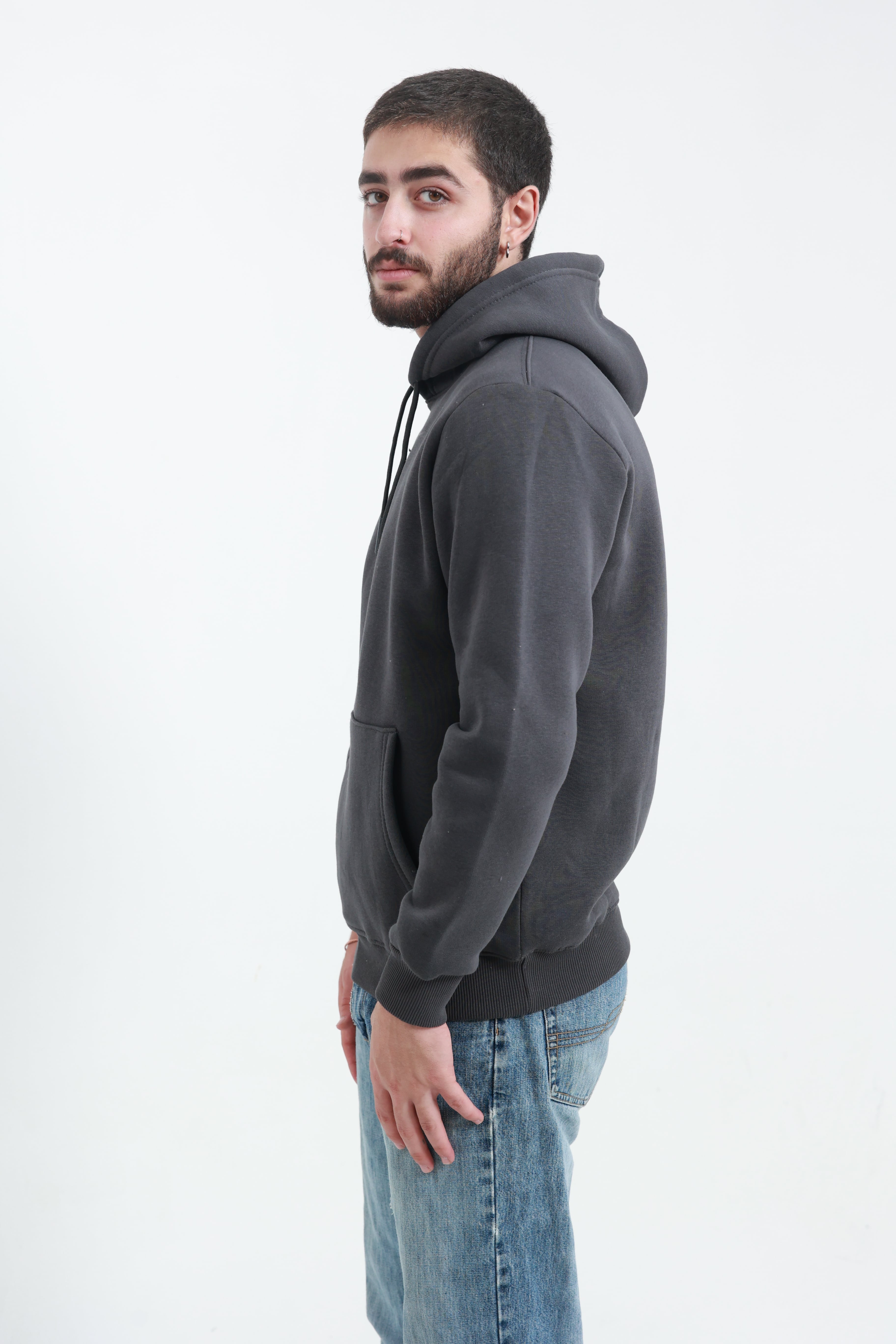 Kanguru Cepli Sweatshirt 3 İplik Koyu Füme