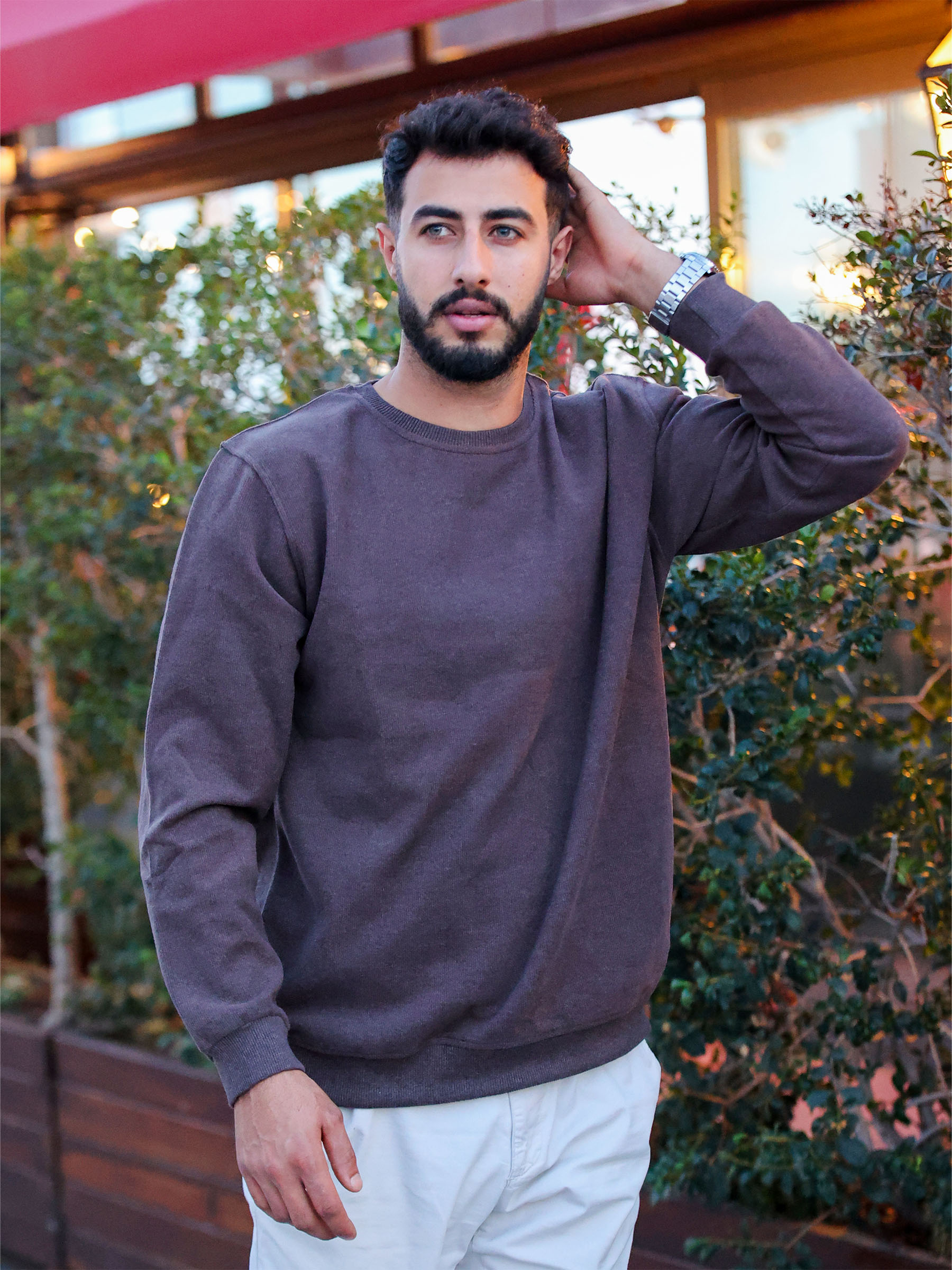 Kahverengi Selanik Kumaş Bisiklet Yaka Sweatshirt