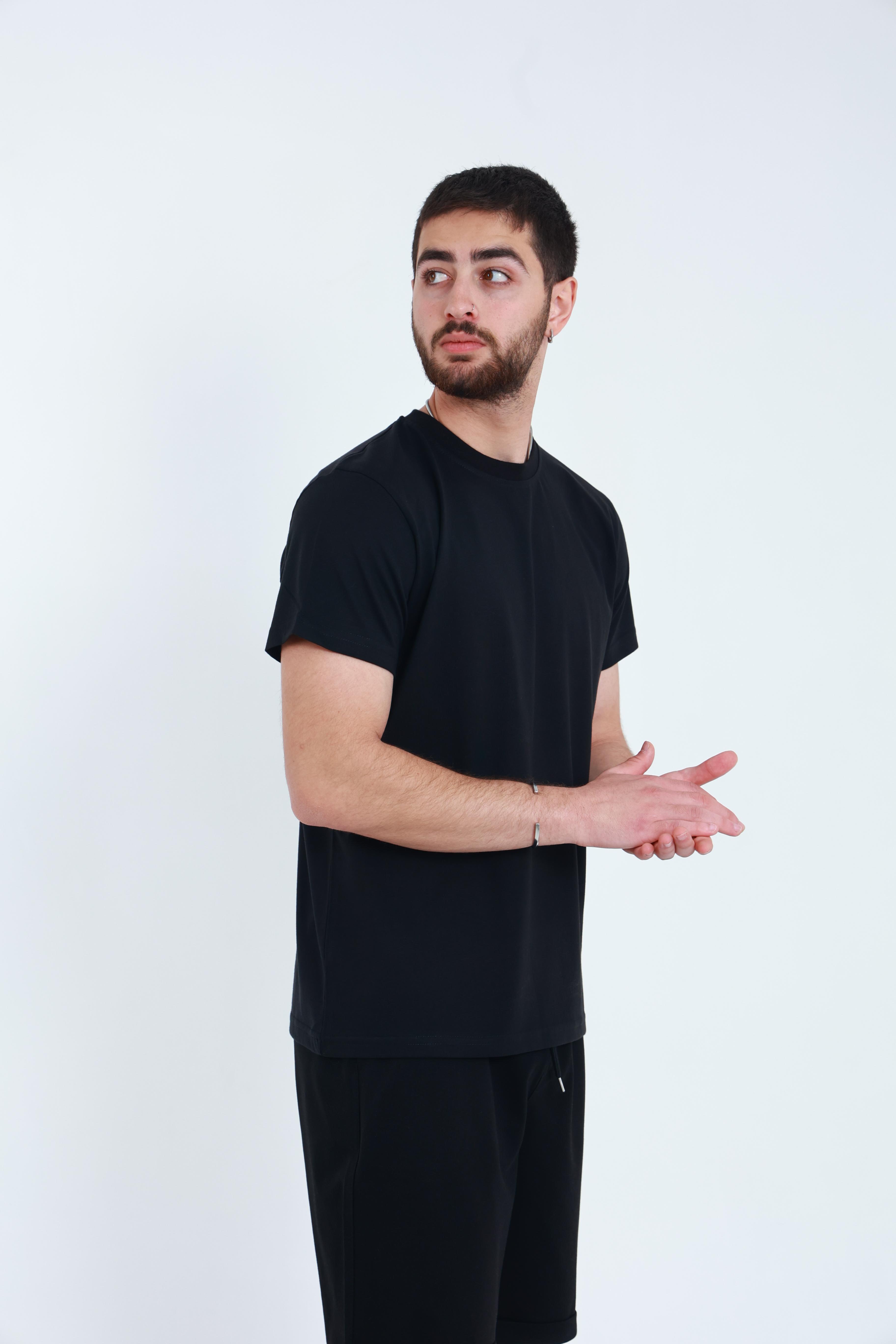 Erkek Penye Regular T-Shirt Siyah